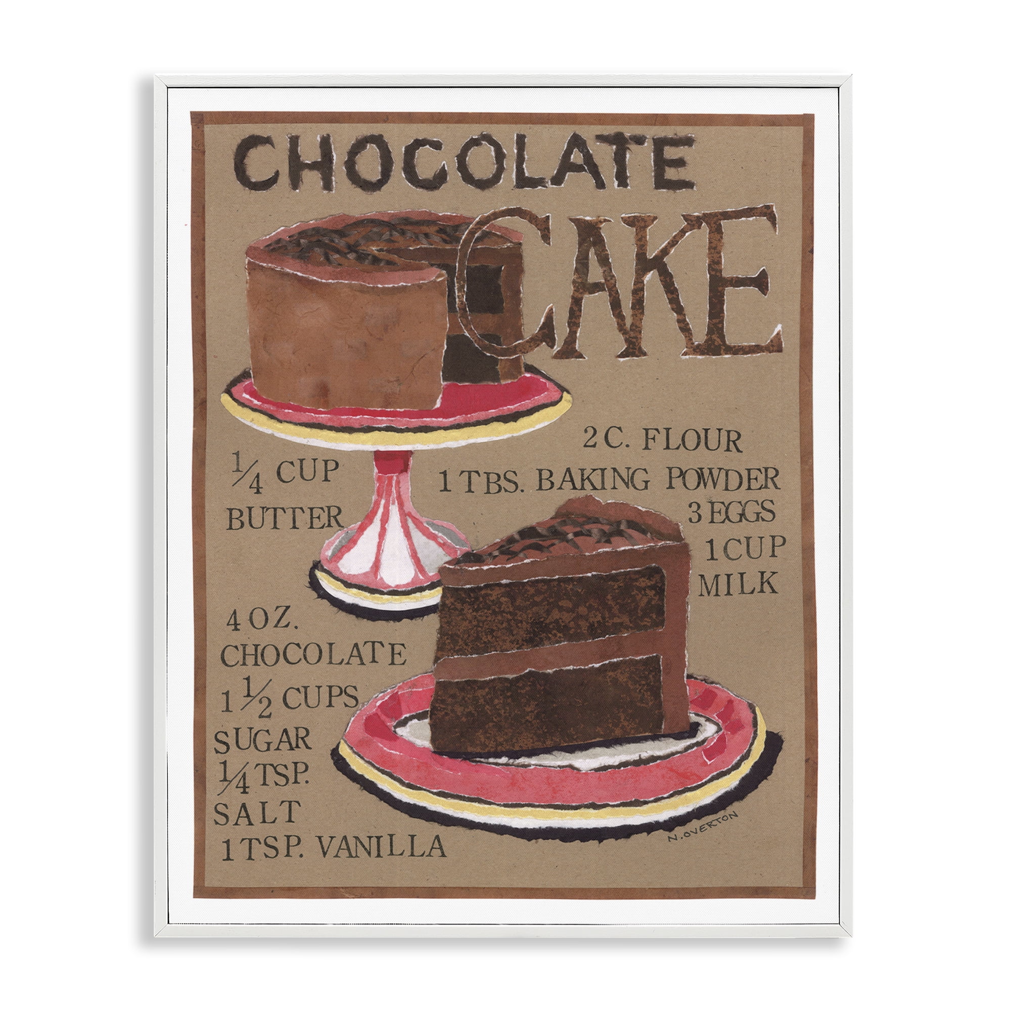 Stupell Industries Chocolate Cake Recipe Food & Beverage Painting White Framed Art Print Wall Art, 24 x 30