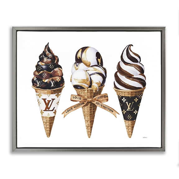 Stupell Industries Chocolate Glam Ice Cream Cones Gray Framed Floater Canvas Wall Art design by Amanda Greenwood, 25 x 31