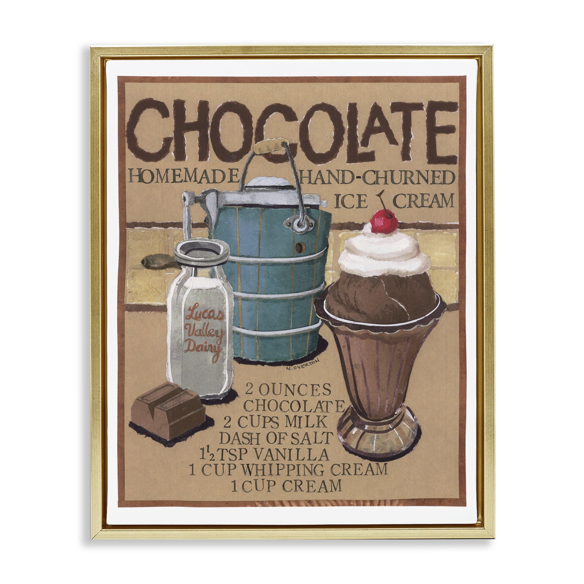 Stupell Industries Chocolate Ice Cream Food & Beverage Painting Gold Floater Framed Art Print Wall Art, 17 x 21