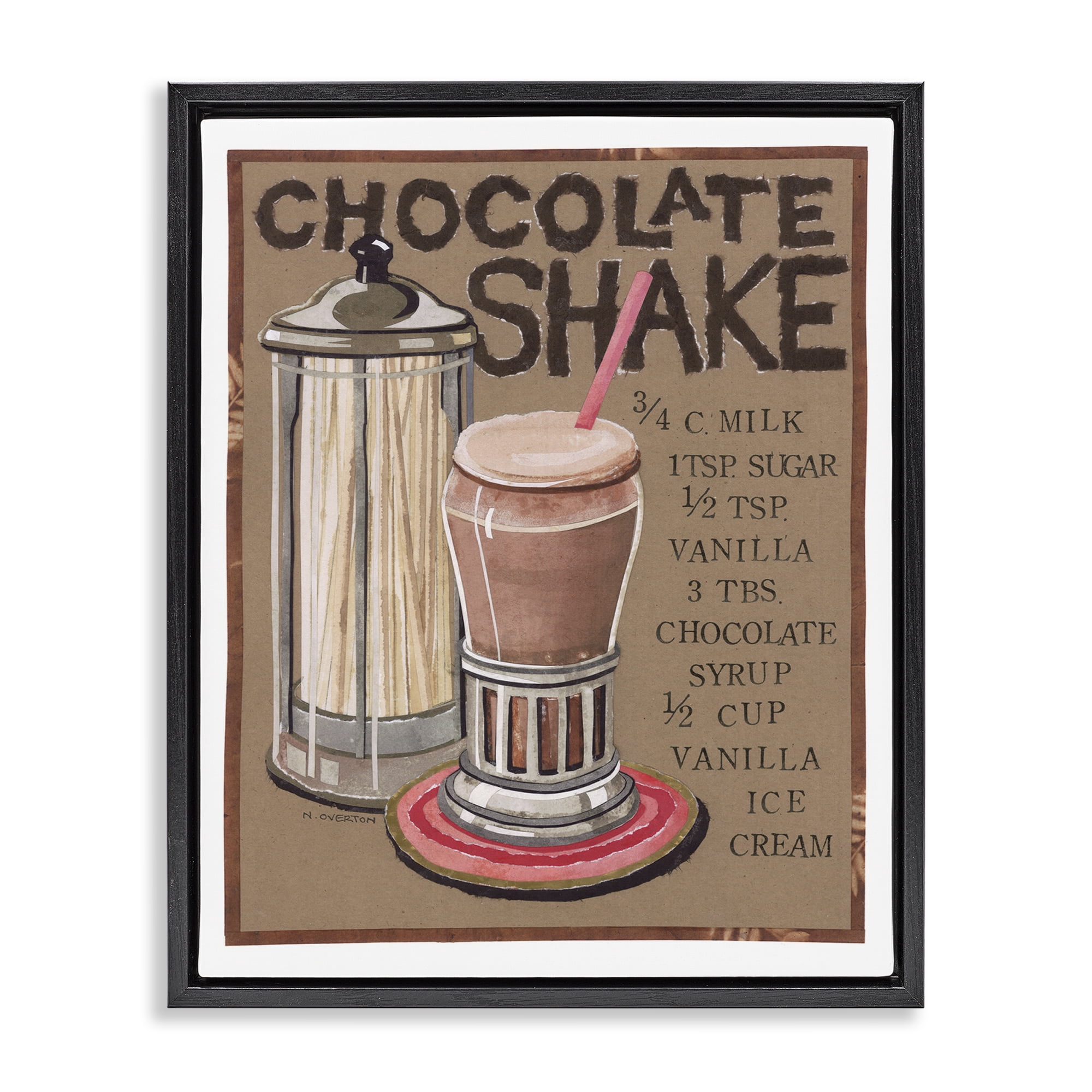 Stupell Industries Chocolate Shake Recipe Food & Beverage Painting Black Floater Framed Art Print Wall Art, 17 x 21