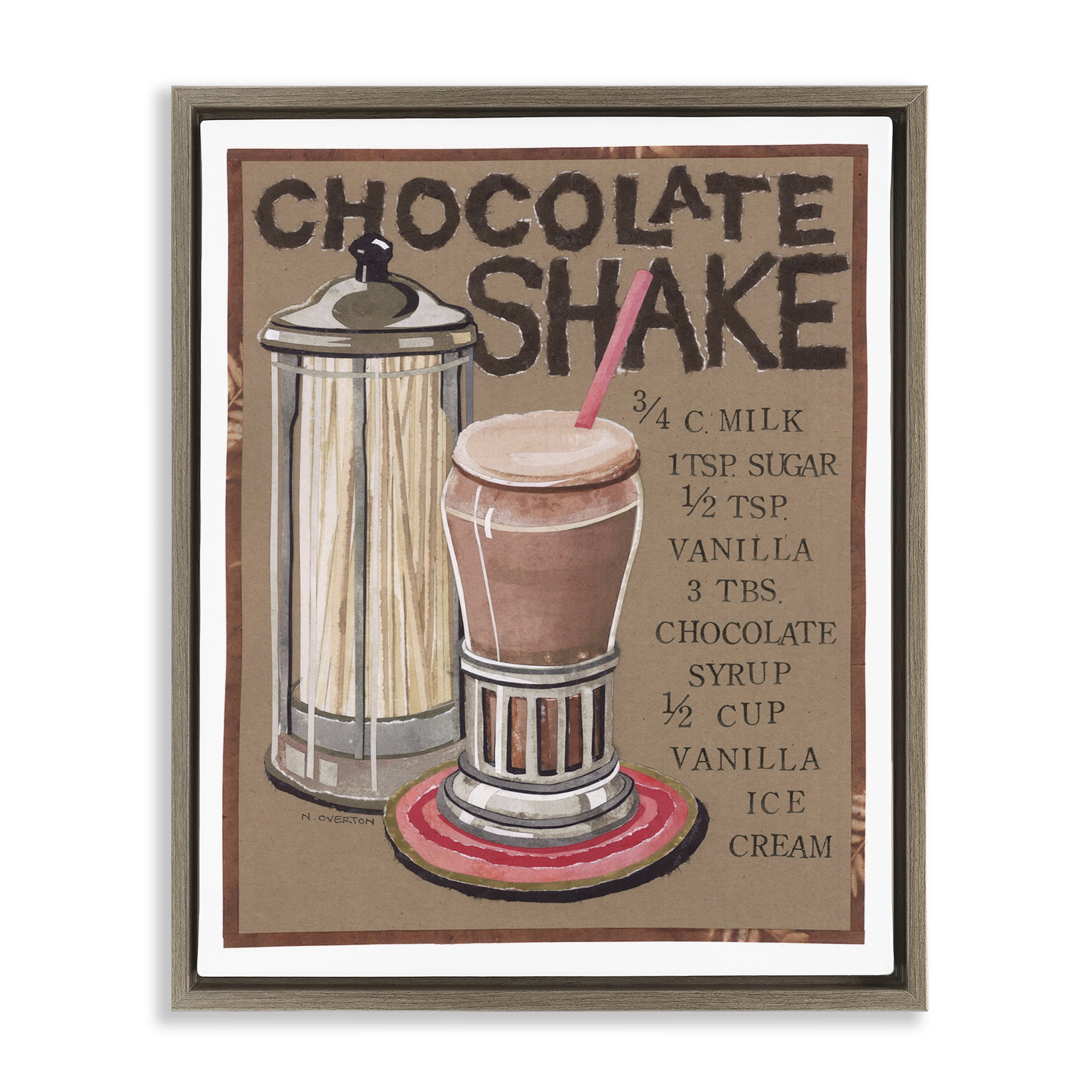 Stupell Industries Chocolate Shake Recipe Food & Beverage Painting Brown Floater Framed Art Print Wall Art, 17 x 21