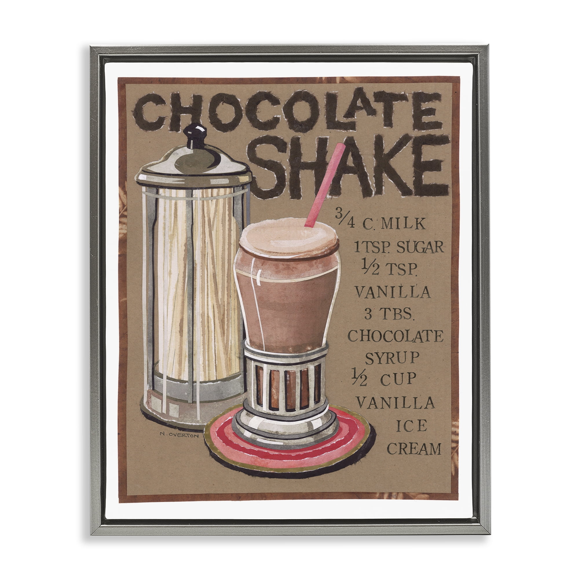 Stupell Industries Chocolate Shake Recipe Food & Beverage Painting Gray Floater Framed Art Print Wall Art, 17 x 21