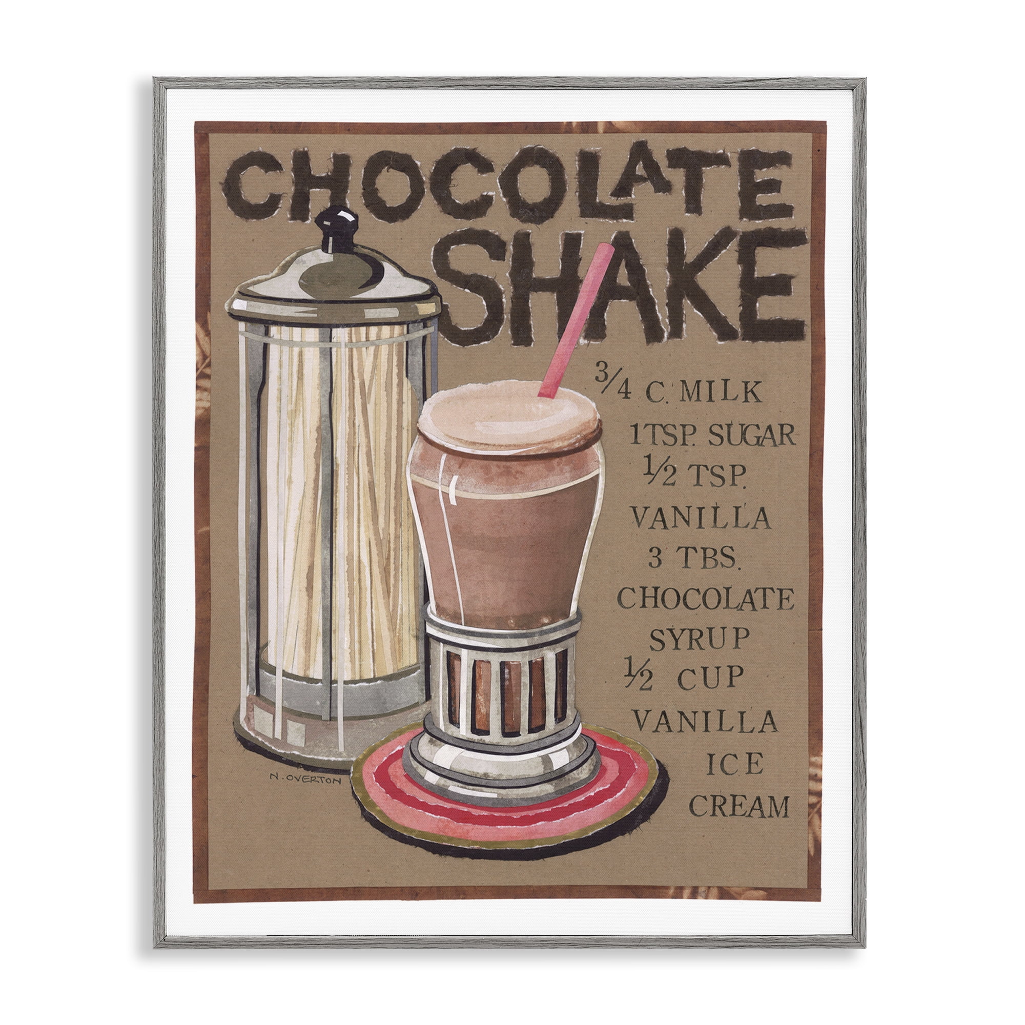 Stupell Industries Chocolate Shake Recipe Food & Beverage Painting Gray Framed Art Print Wall Art, 24 x 30