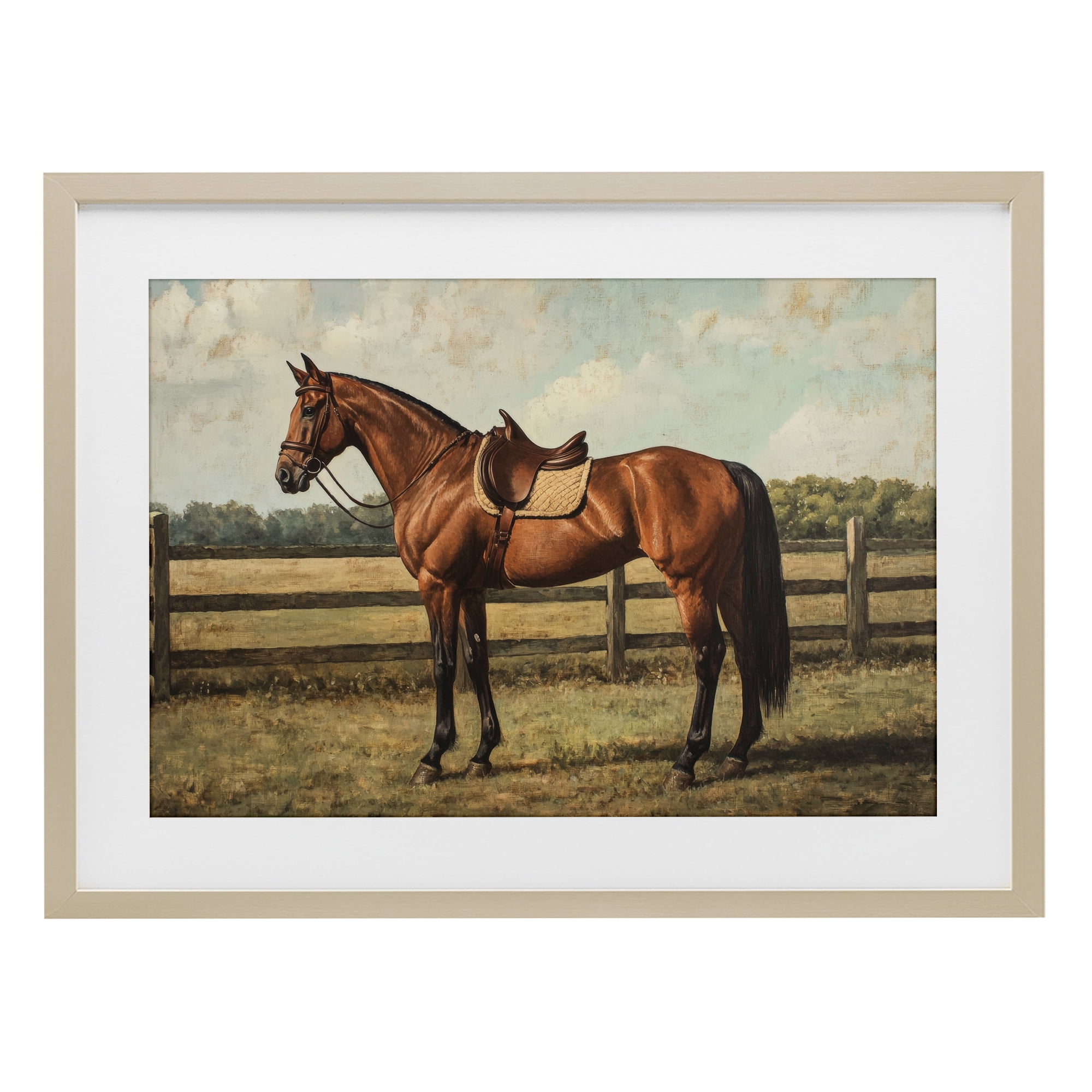 Stupell Industries Chocolate Stag Saddled in Pasture Birch Framed Print Under Glass, design by Petal Prints Design