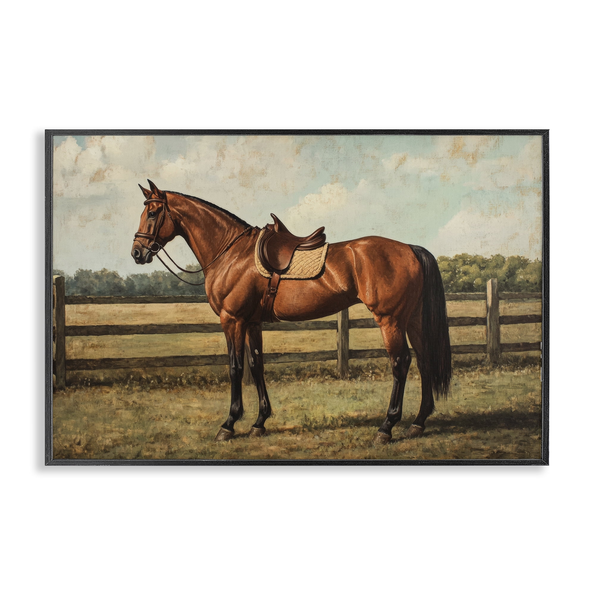 Stupell Industries Chocolate Stag Saddled in Pasture Black Framed Giclee Art, design by Petal Prints Design