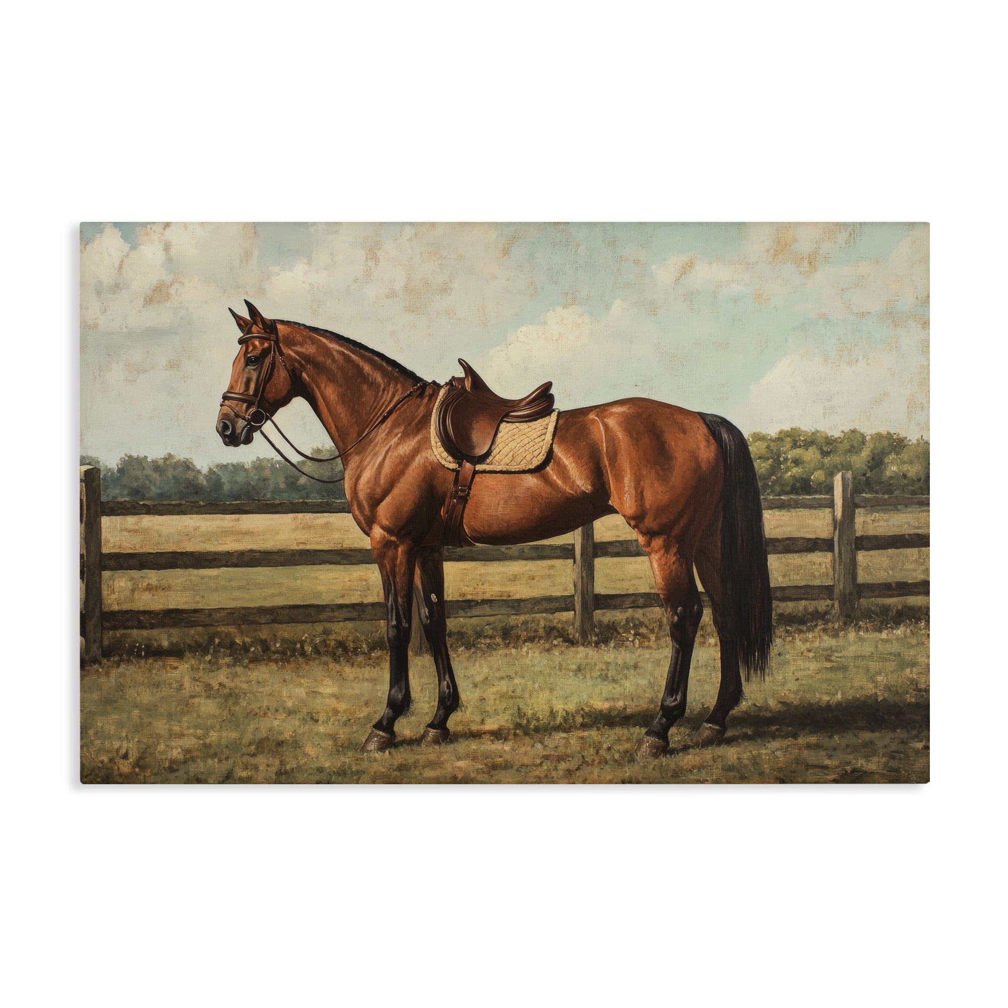 Stupell Industries Chocolate Stag Saddled in Pasture Canvas Wall Art, design by Petal Prints Design