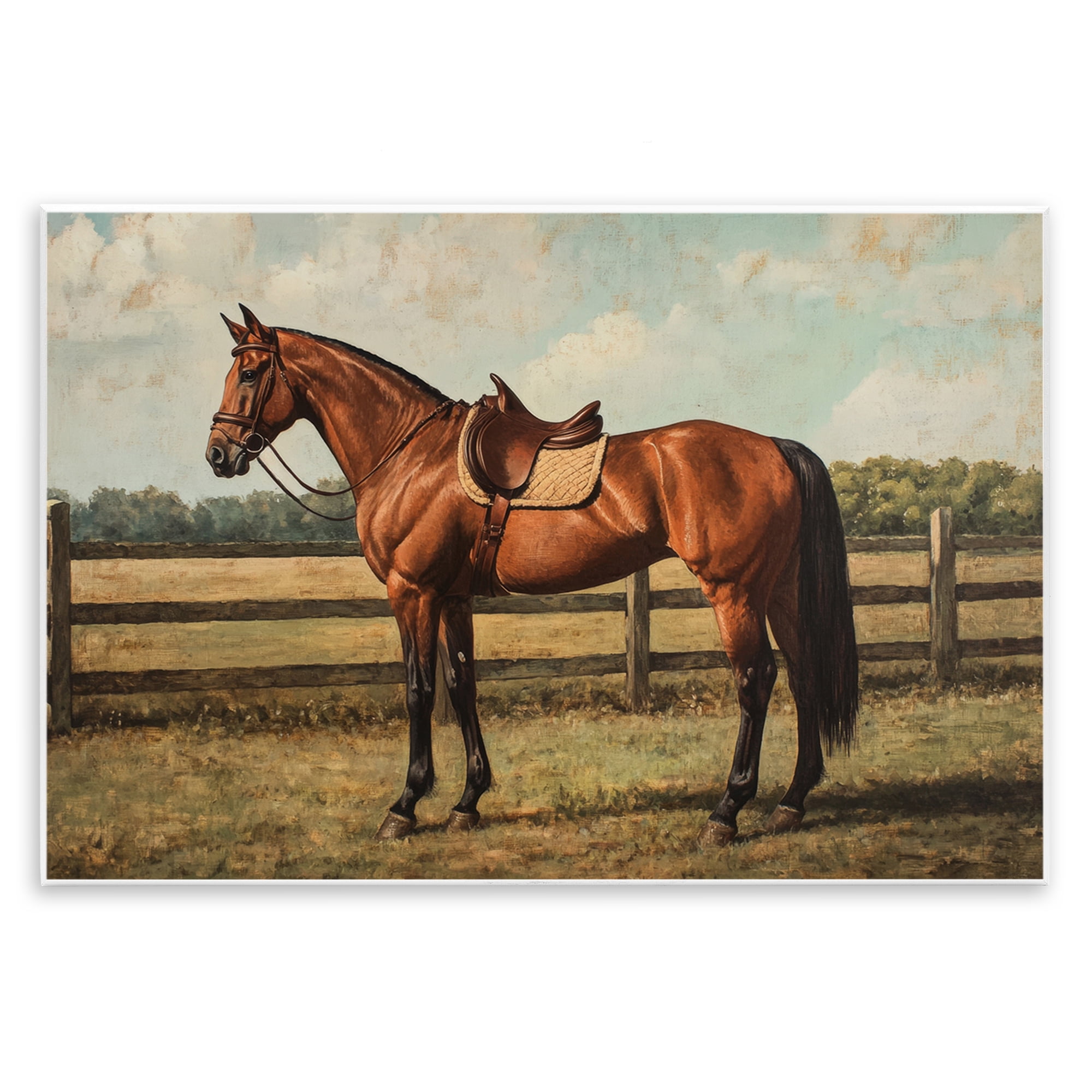 Stupell Industries Chocolate Stag Saddled in Pasture Wall Plaque Art, design by Petal Prints Design