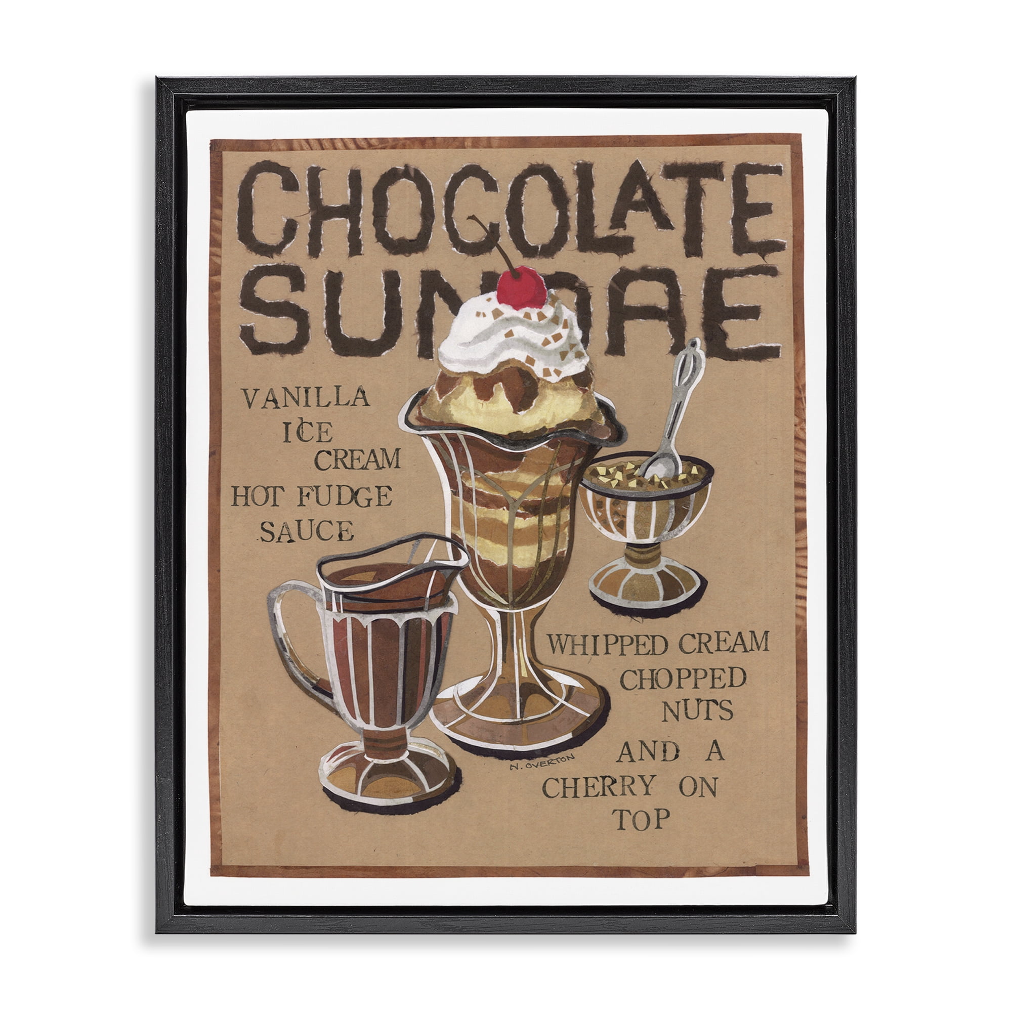 Stupell Industries Chocolate Sundae Recipe Food & Beverage Painting Black Floater Framed Art Print Wall Art, 17 x 21
