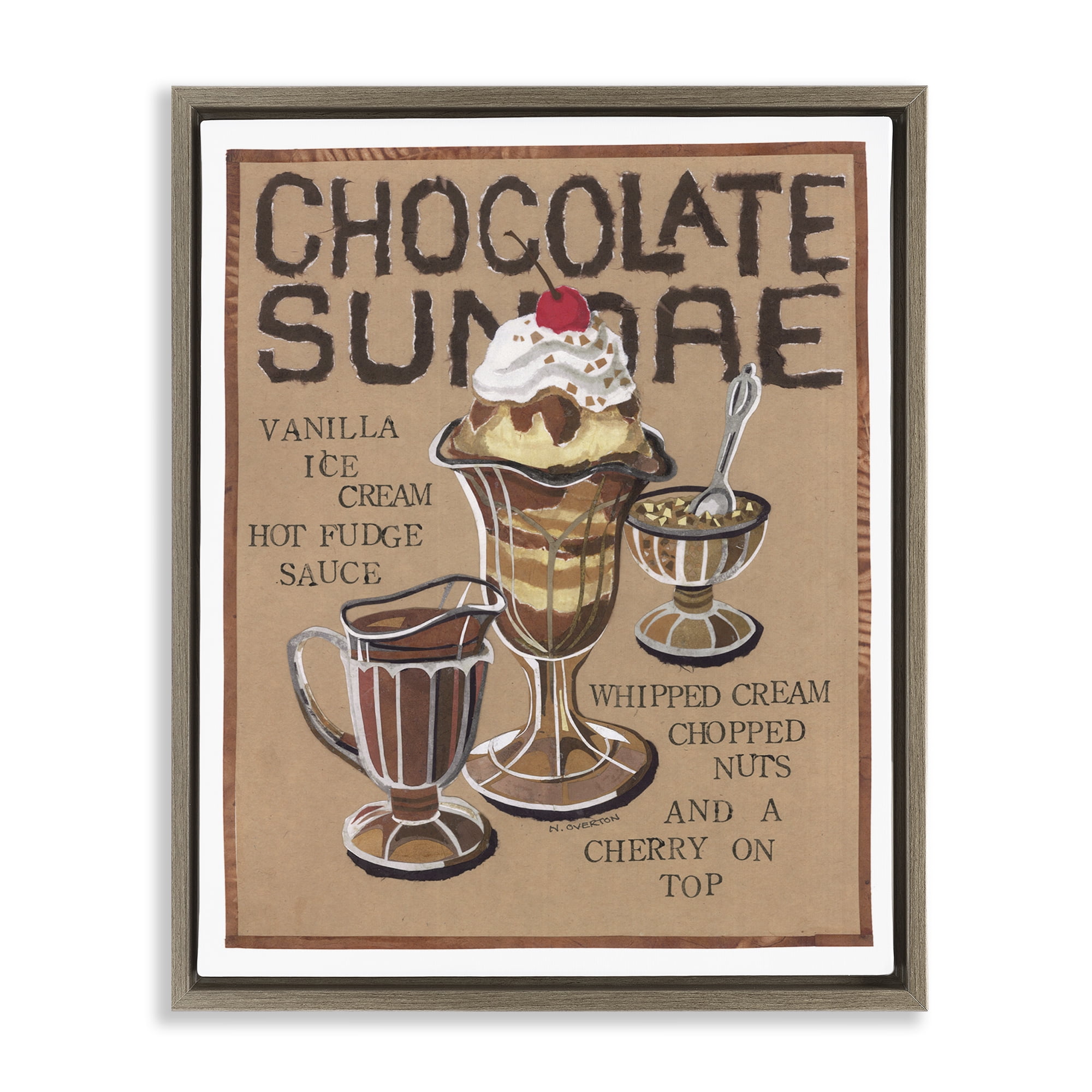 Stupell Industries Chocolate Sundae Recipe Food & Beverage Painting Brown Floater Framed Art Print Wall Art, 17 x 21