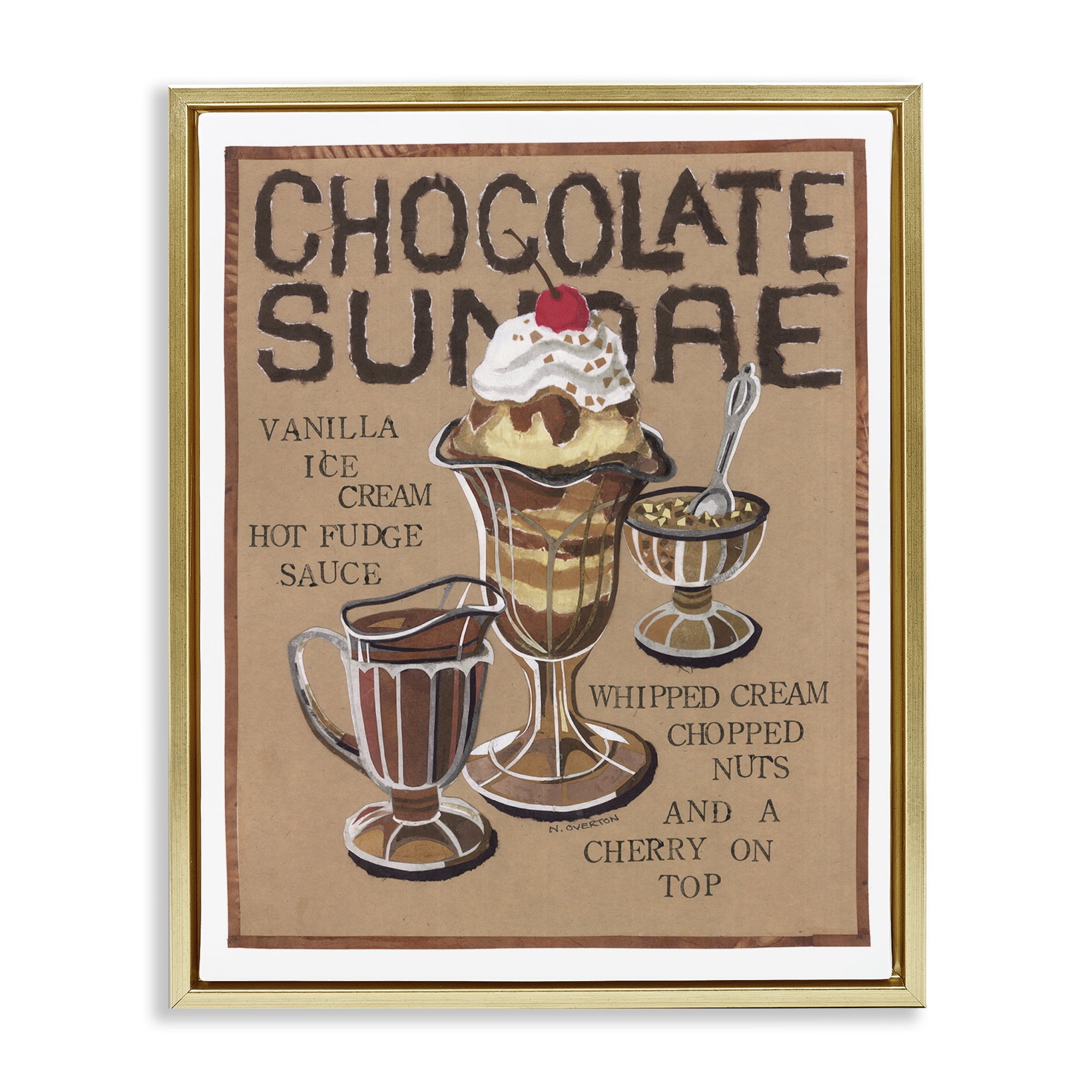 Stupell Industries Chocolate Sundae Recipe Food & Beverage Painting Gold Floater Framed Art Print Wall Art, 25 x 31