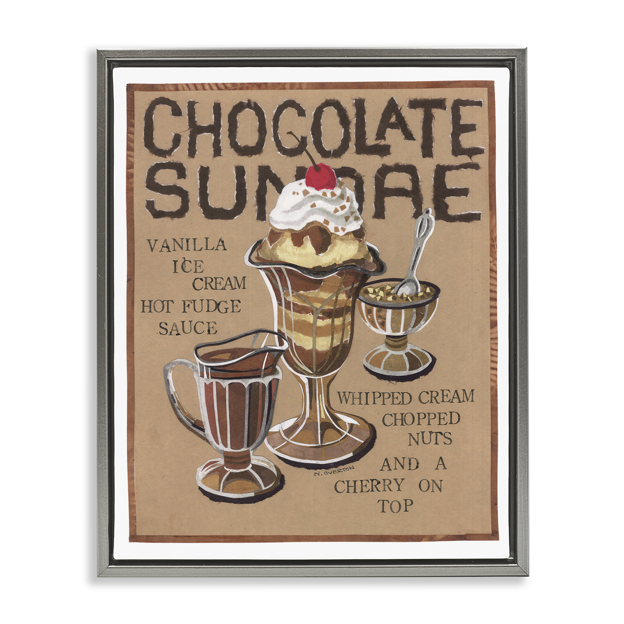 Stupell Industries Chocolate Sundae Recipe Food & Beverage Painting Gray Floater Framed Art Print Wall Art, 25 x 31