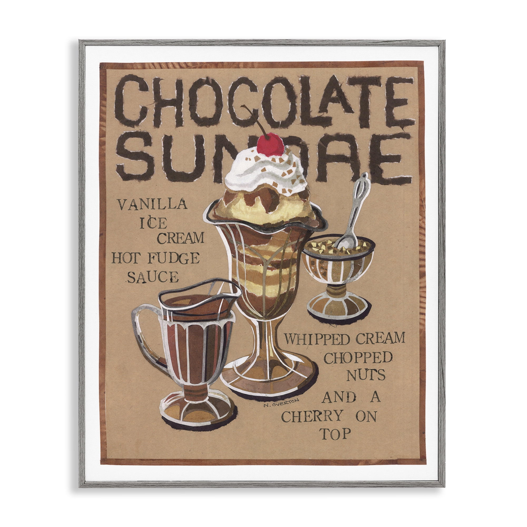 Stupell Industries Chocolate Sundae Recipe Food & Beverage Painting Gray Framed Art Print Wall Art, 16 x 20