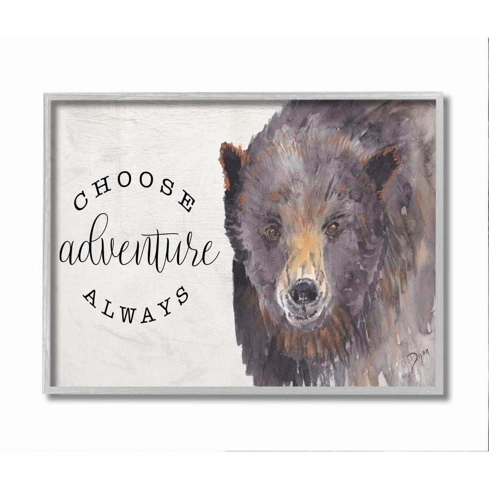 Stupell Industries Choose Adventure Always Phrase Watercolor Bear Portrait Framed Wall Art Design by Beverly Dyer, 16" x 20", Gray Framed
