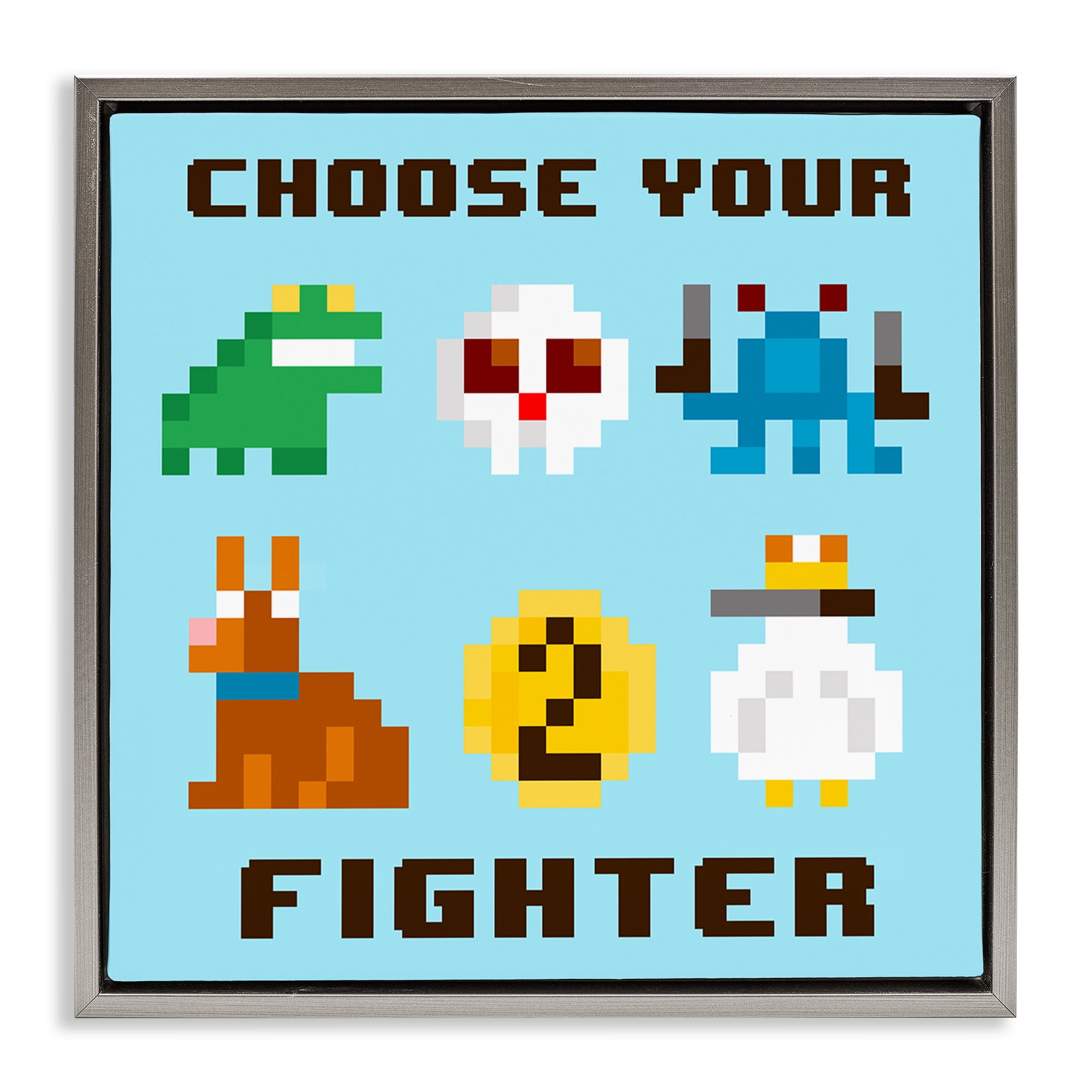 Stupell Industries Choose Gaming Fighter Entertainment Painting Gray Floater Framed Canvas Art Print Wall Art, 25 x 25