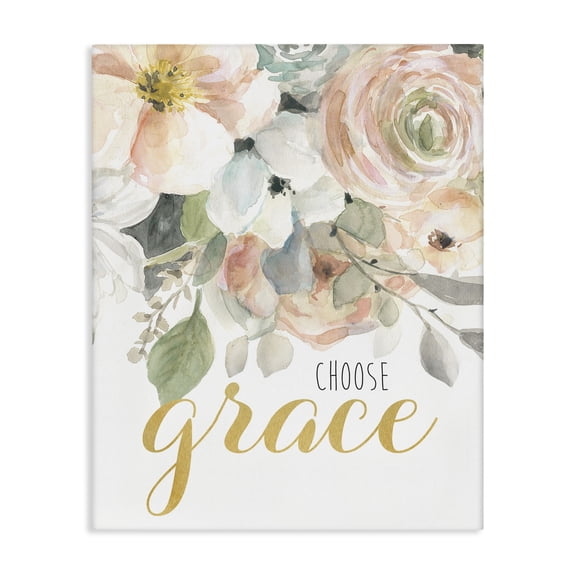 Stupell Industries Choose Grace on Florals Spiritual Painting Wrapped Canvas Canvas Art Print Wall Art, 36 x 48