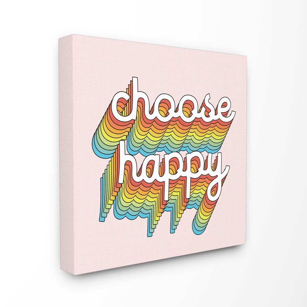 Stupell Industries Choose Happy Rainbow Pink Word Design Canvas Wall Art by Dawn Vietro
