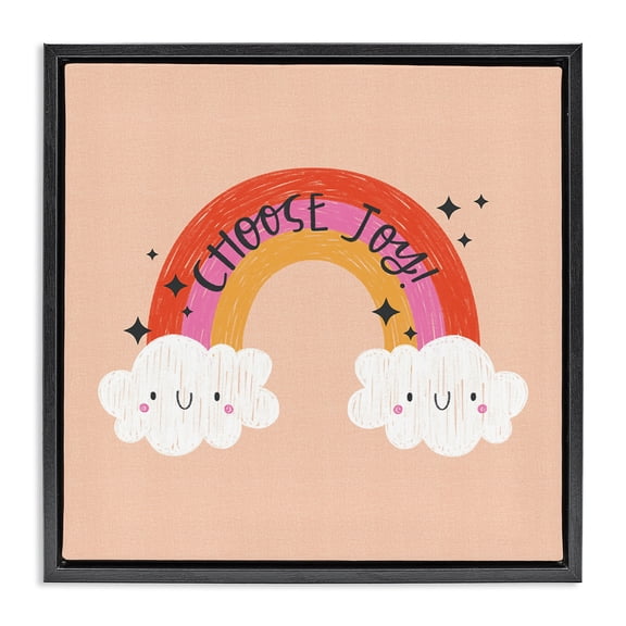 Stupell Industries Choose Joy Happy Rainbow Quotes and Sayings Painting Black Floater Framed Canvas Art Print Wall Art, 18 x 18