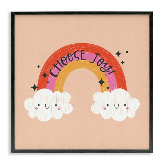 Stupell Industries Choose Joy Happy Rainbow Quotes and Sayings Painting Black Framed Art Print Wall Art, 12 x 12