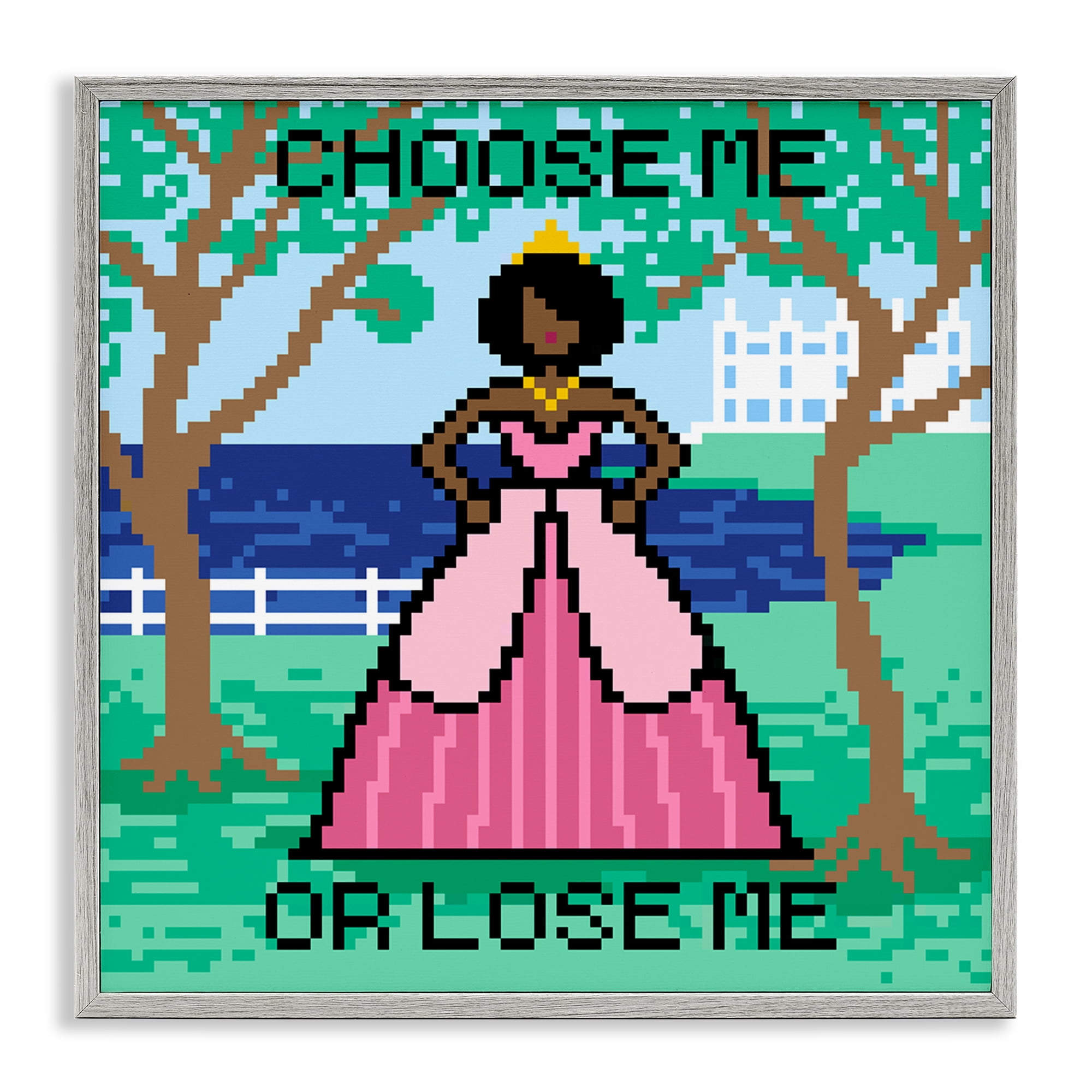Stupell Industries Choose Me Pixel Princess People Painting Gray Framed Art Print Wall Art, 12 x 12