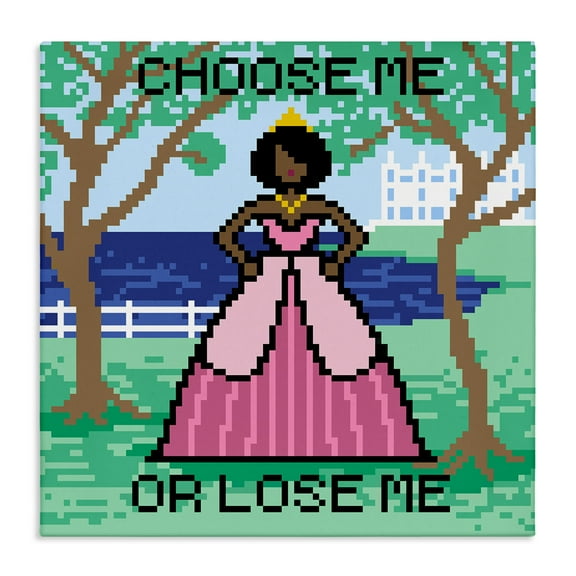 Stupell Industries Choose Me Pixel Princess People Painting Wrapped Canvas Art Print Wall Art, 17 x 17