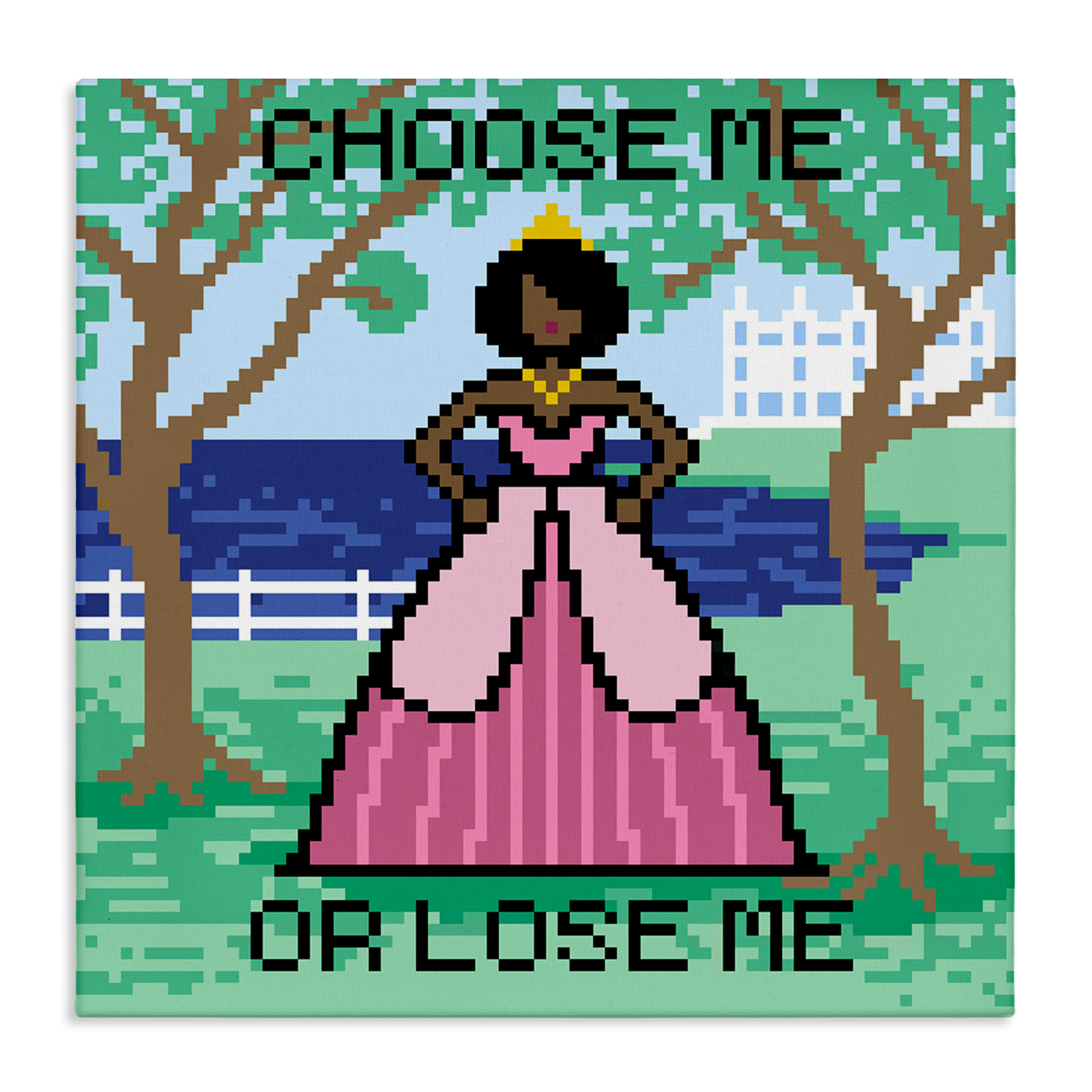 Stupell Industries Choose Me Pixel Princess People Painting Wrapped Canvas Art Print Wall Art, 24 x 24