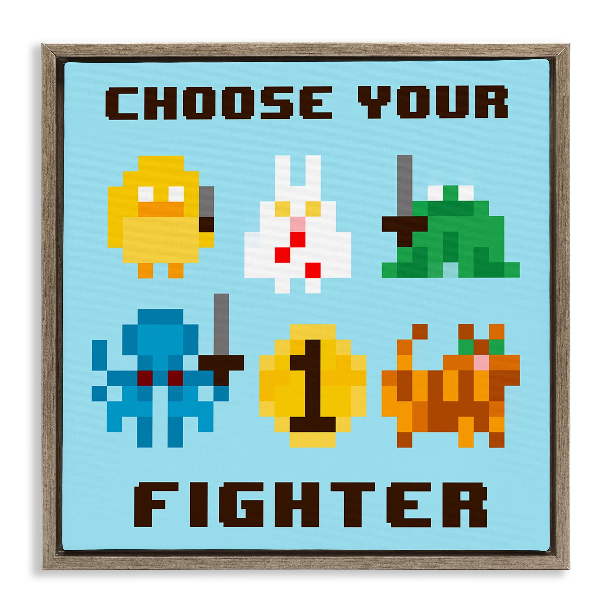 Stupell Industries Choose Your Fighter Entertainment Painting Brown Floater Framed Canvas Art Print Wall Art, 18 x 18