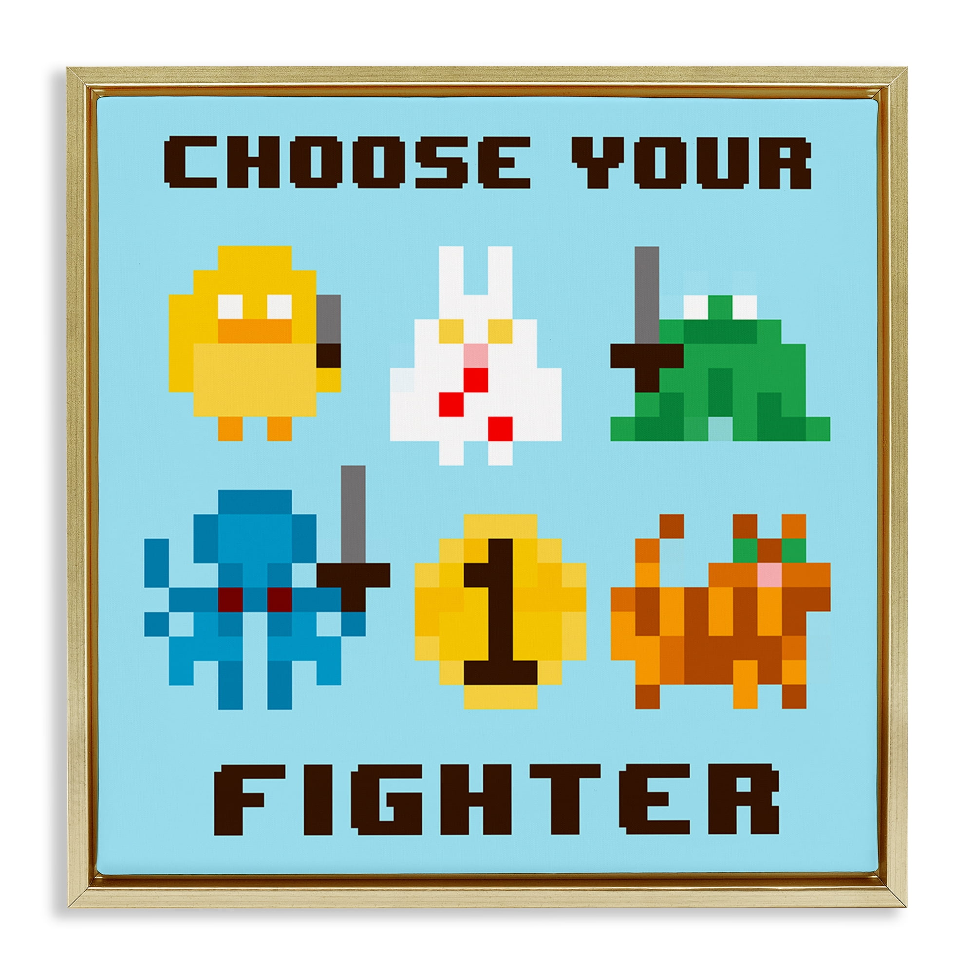 Stupell Industries Choose Your Fighter Entertainment Painting Gold Floater Framed Canvas Art Print Wall Art, 18 x 18