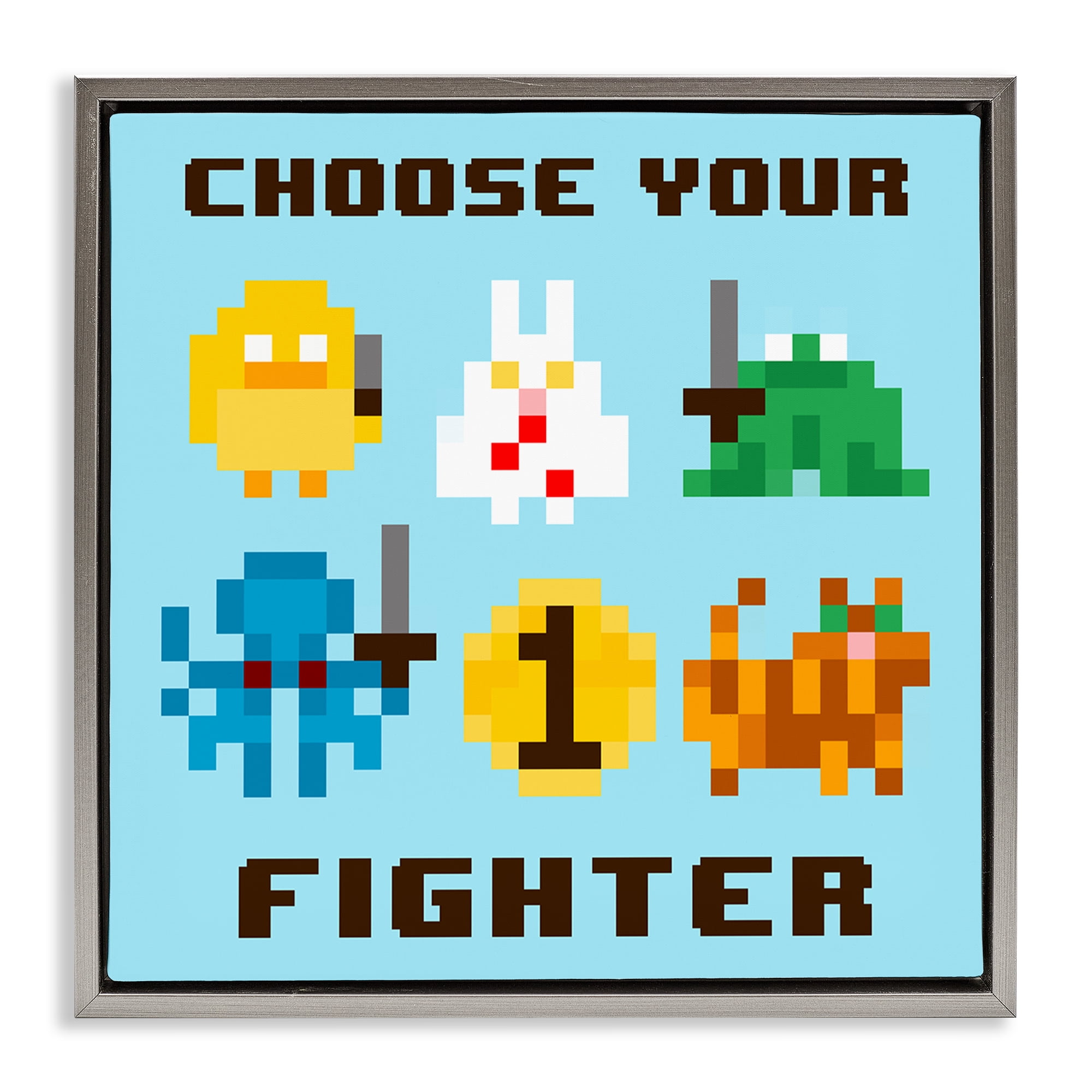 Stupell Industries Choose Your Fighter Entertainment Painting Gray Floater Framed Canvas Art Print Wall Art, 25 x 25