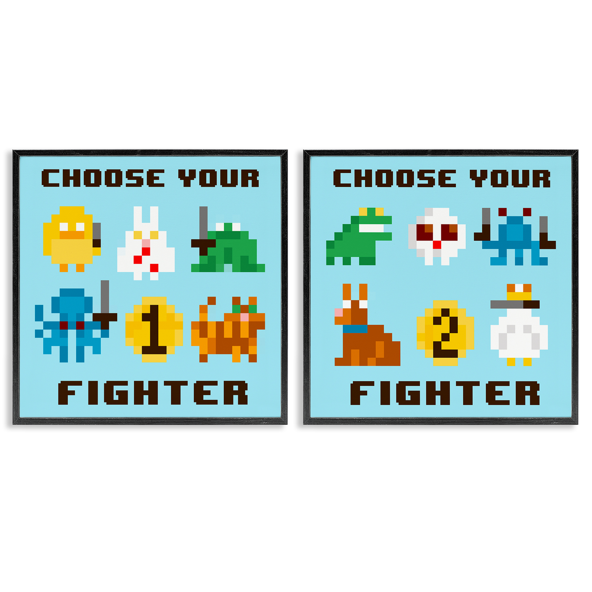 Stupell Industries Choose Your Fighter Game Entertainment Painting Black Framed Art Print Wall Art, 17 x 17, Set of 2