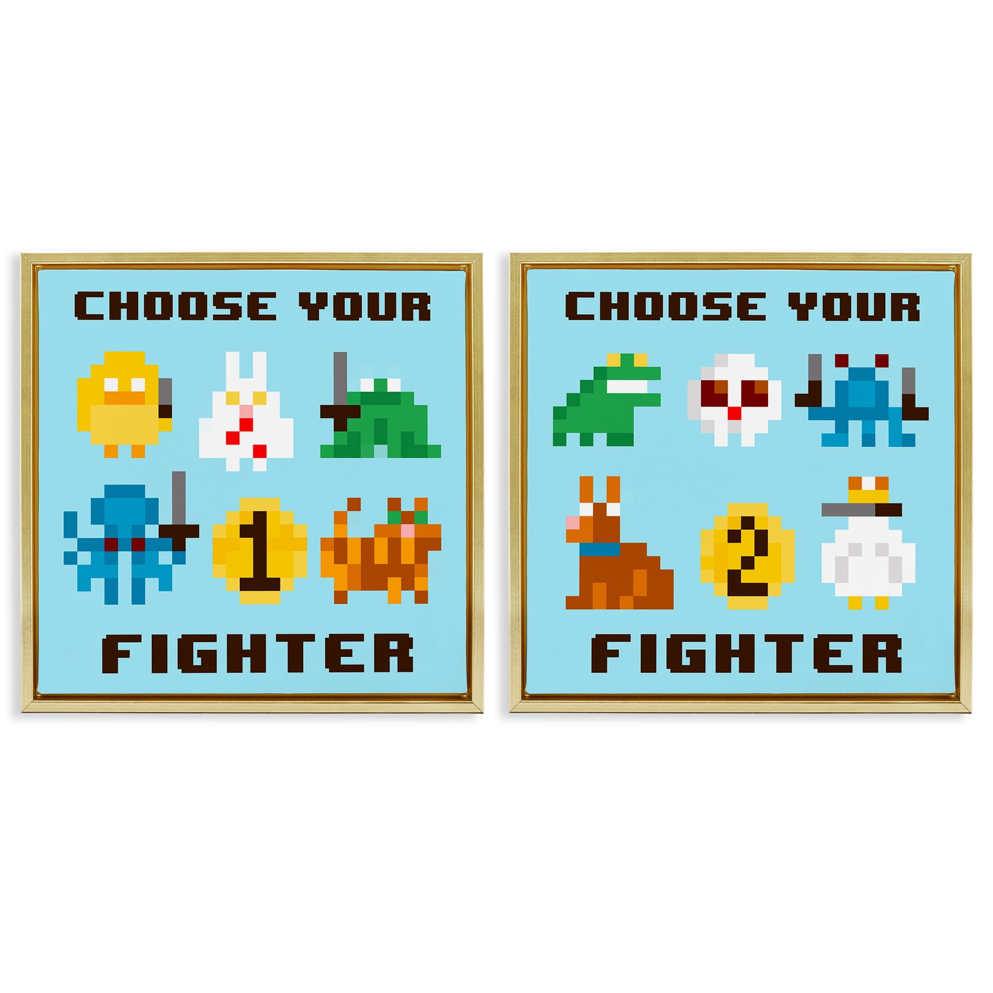 Stupell Industries Choose Your Fighter Game Entertainment Painting Gold Floater Framed Canvas Art Print Wall Art, 25 x 25, Set of 2