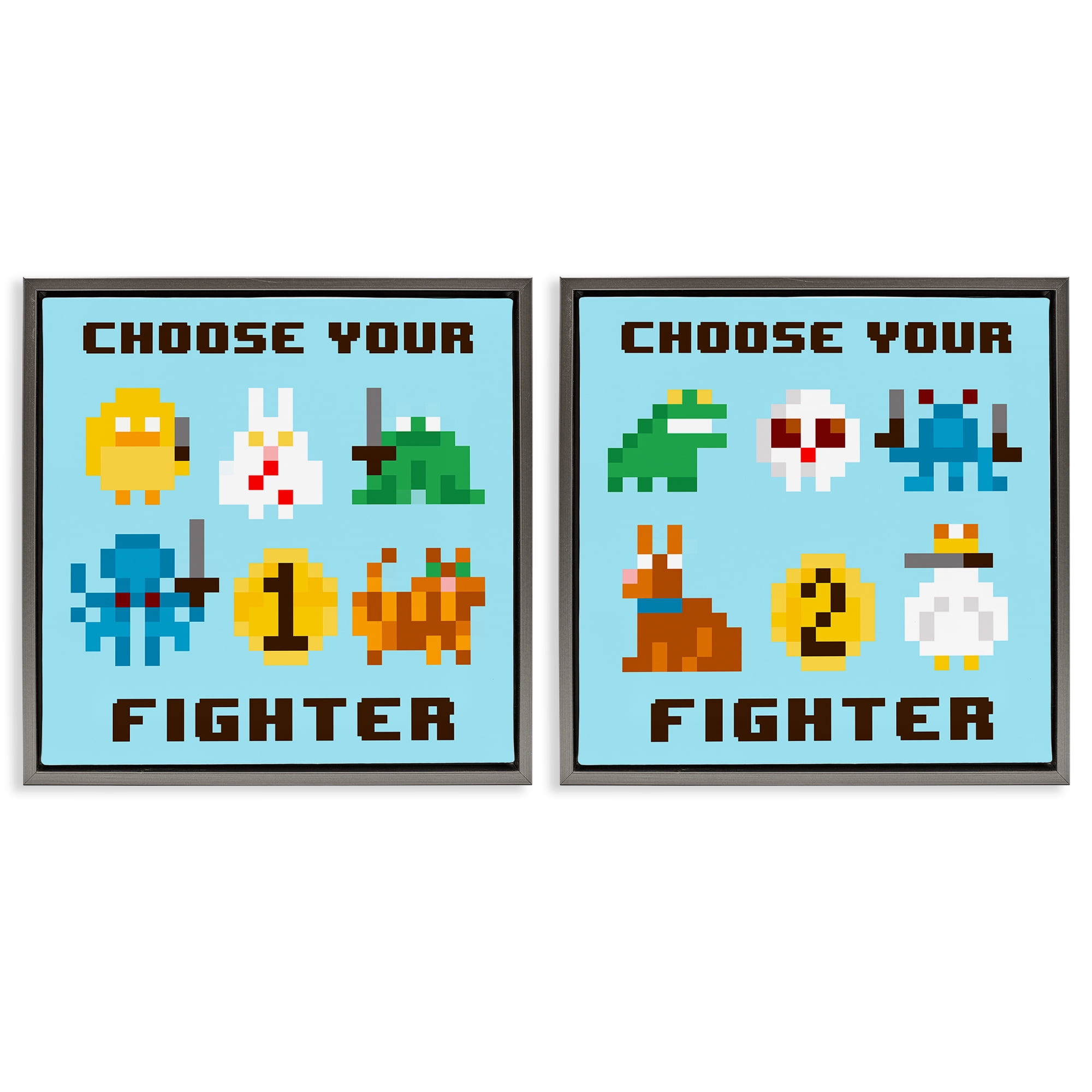 Stupell Industries Choose Your Fighter Game Entertainment Painting Gray Floater Framed Canvas Art Print Wall Art, 18 x 18, Set of 2