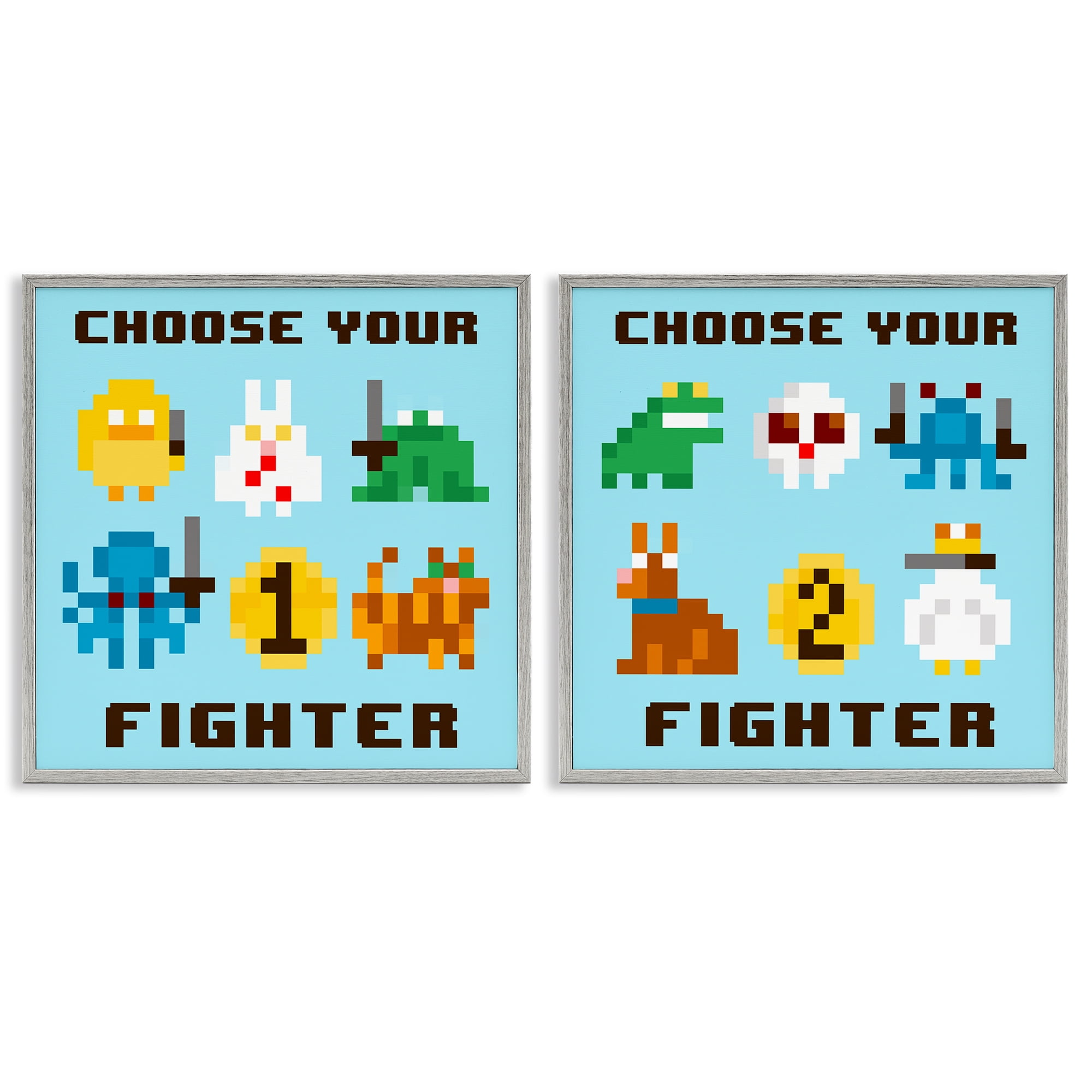 Stupell Industries Choose Your Fighter Game Entertainment Painting Gray Framed Art Print Wall Art, 17 x 17, Set of 2
