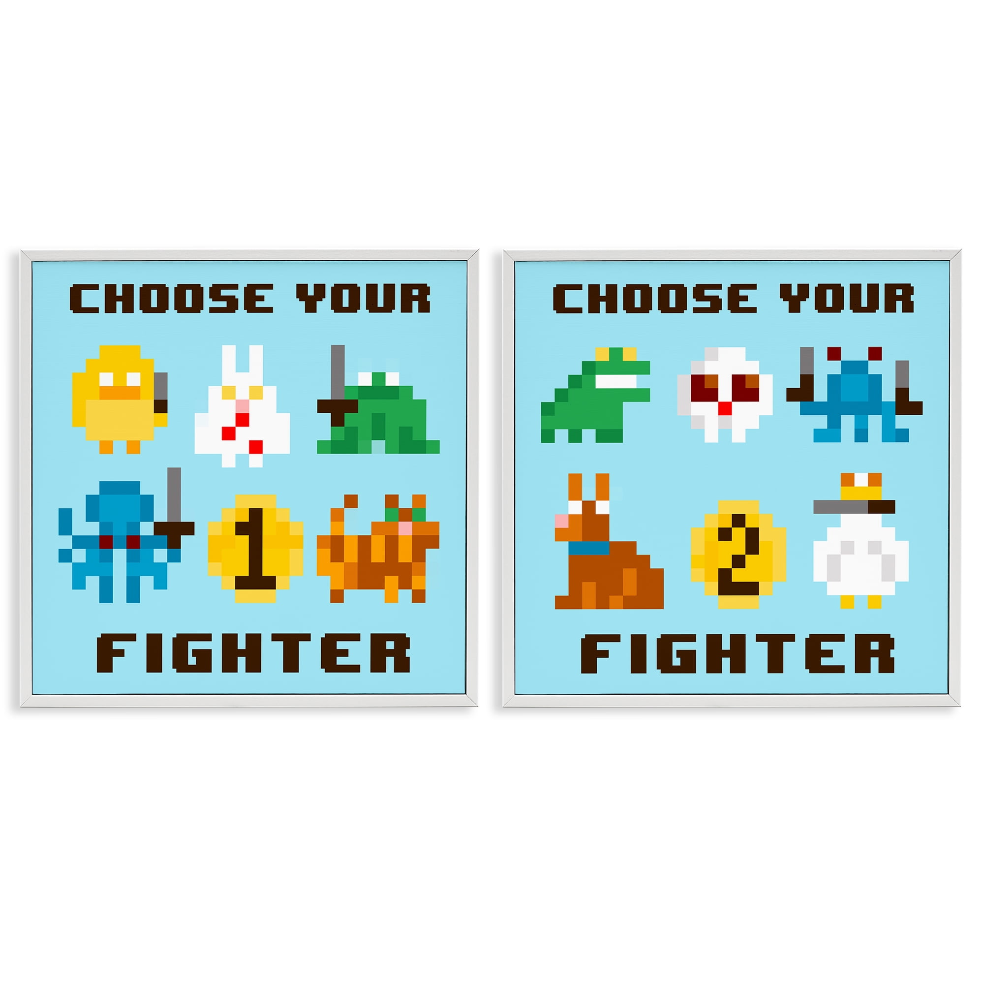 Stupell Industries Choose Your Fighter Game Entertainment Painting White Framed Art Print Wall Art, 24 x 24, Set of 2