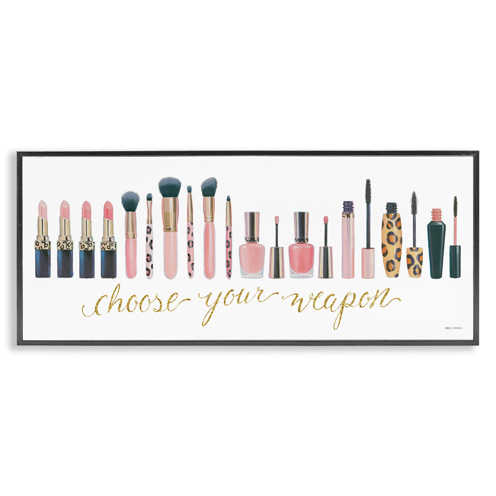 Stupell Industries Choose Your Weapon Glam Makeup Typography Painting Black Framed Art Print Wall Art, 24 x 10