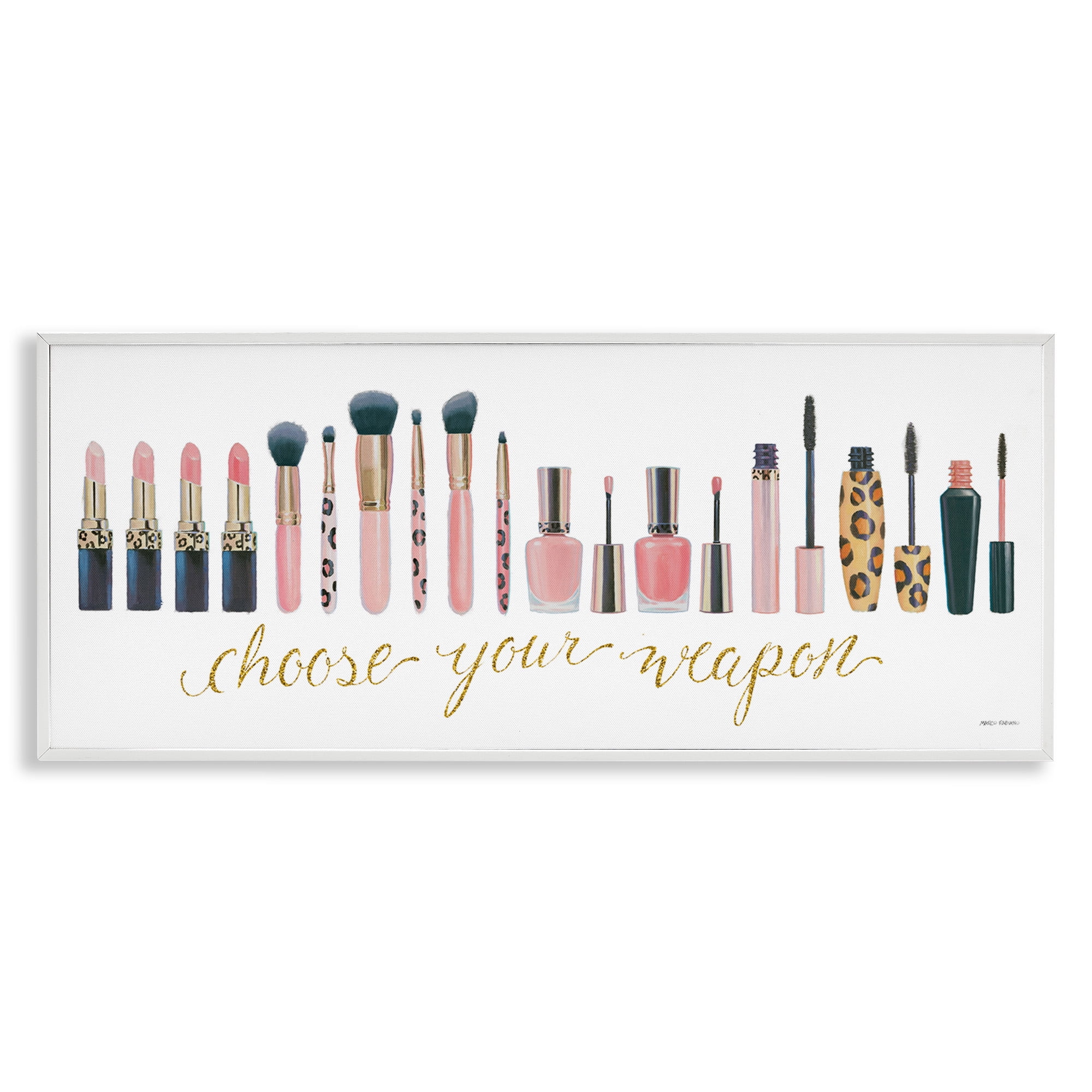 Stupell Industries Choose Your Weapon Glam Makeup Typography Painting White Framed Art Print Wall Art, 24 x 10