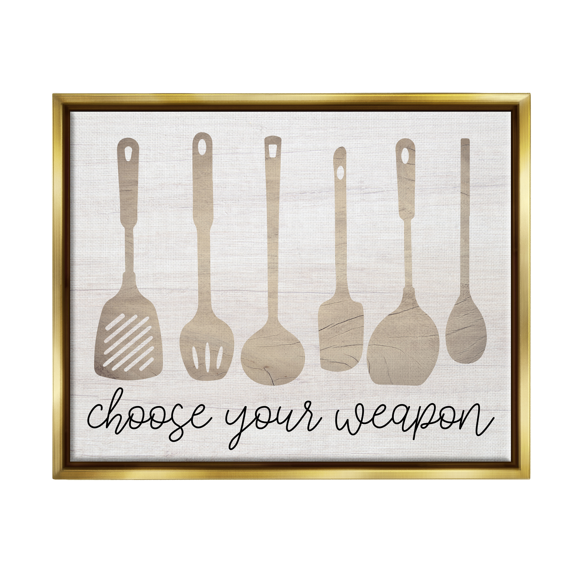 Stupell Industries Choose Your Weapon Kitchen Utensils Food & Beverage Painting Gold Floater Framed Art Print Wall Art