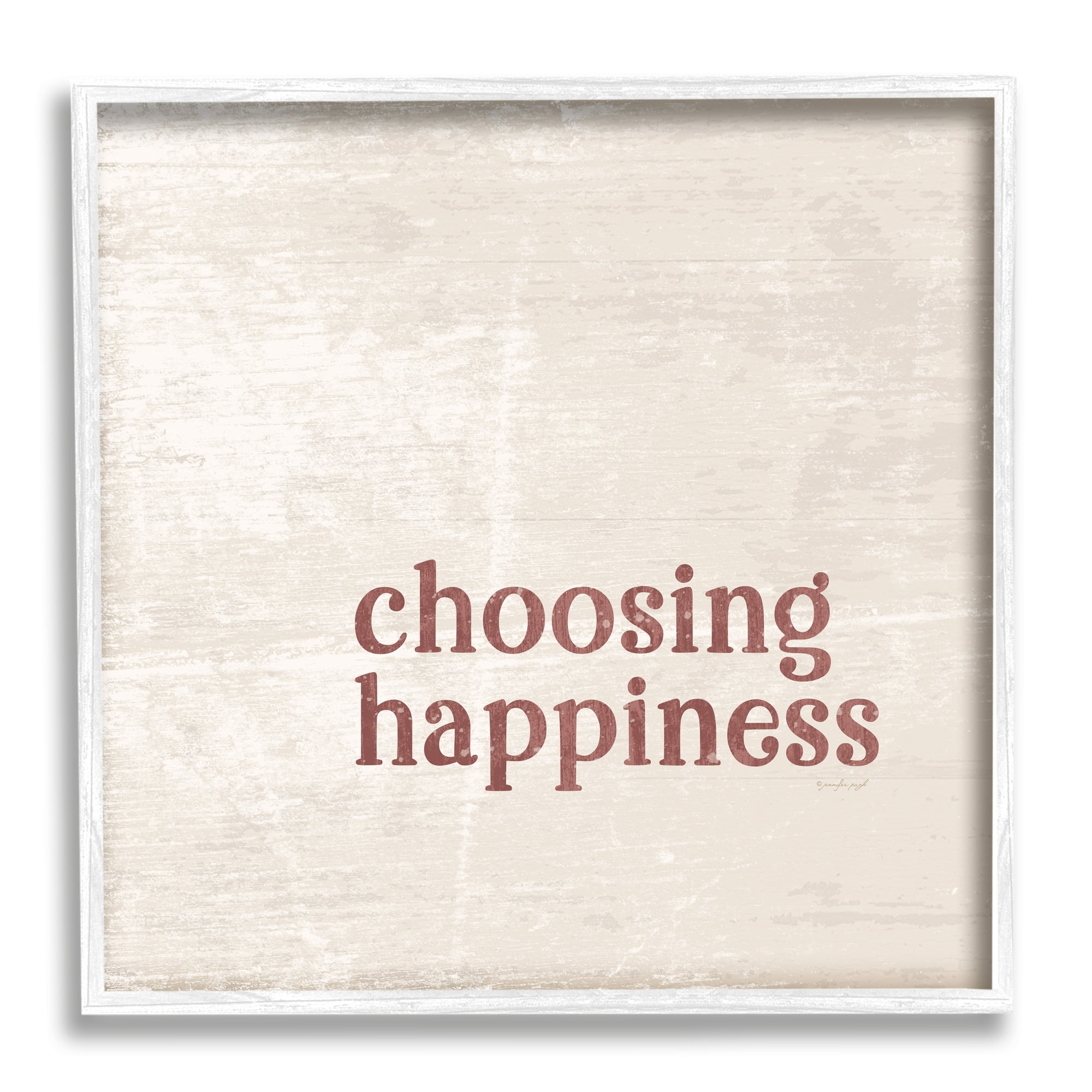Stupell Industries Choosing Happiness Rustic Grain Pattern Phrase Graphic Art White Framed Art Print Wall Art, Design by Jennifer Pugh