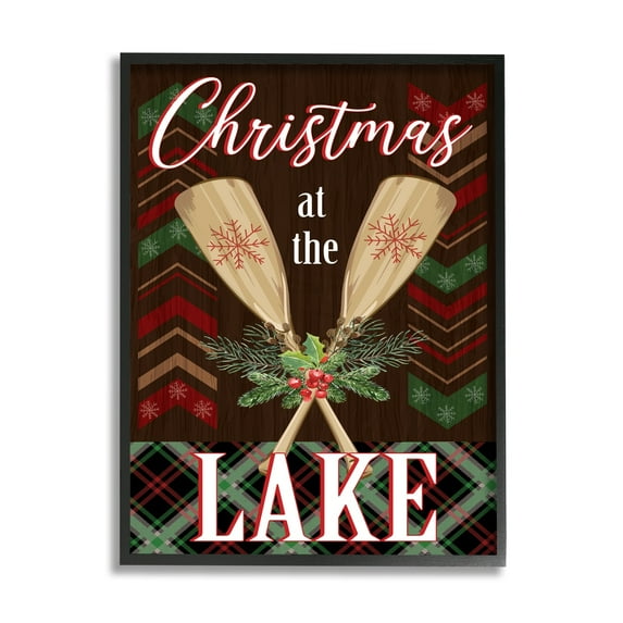 Stupell Industries Christmas At Lake Seasonal Oars Holiday Painting Black Framed Art Print Wall Art