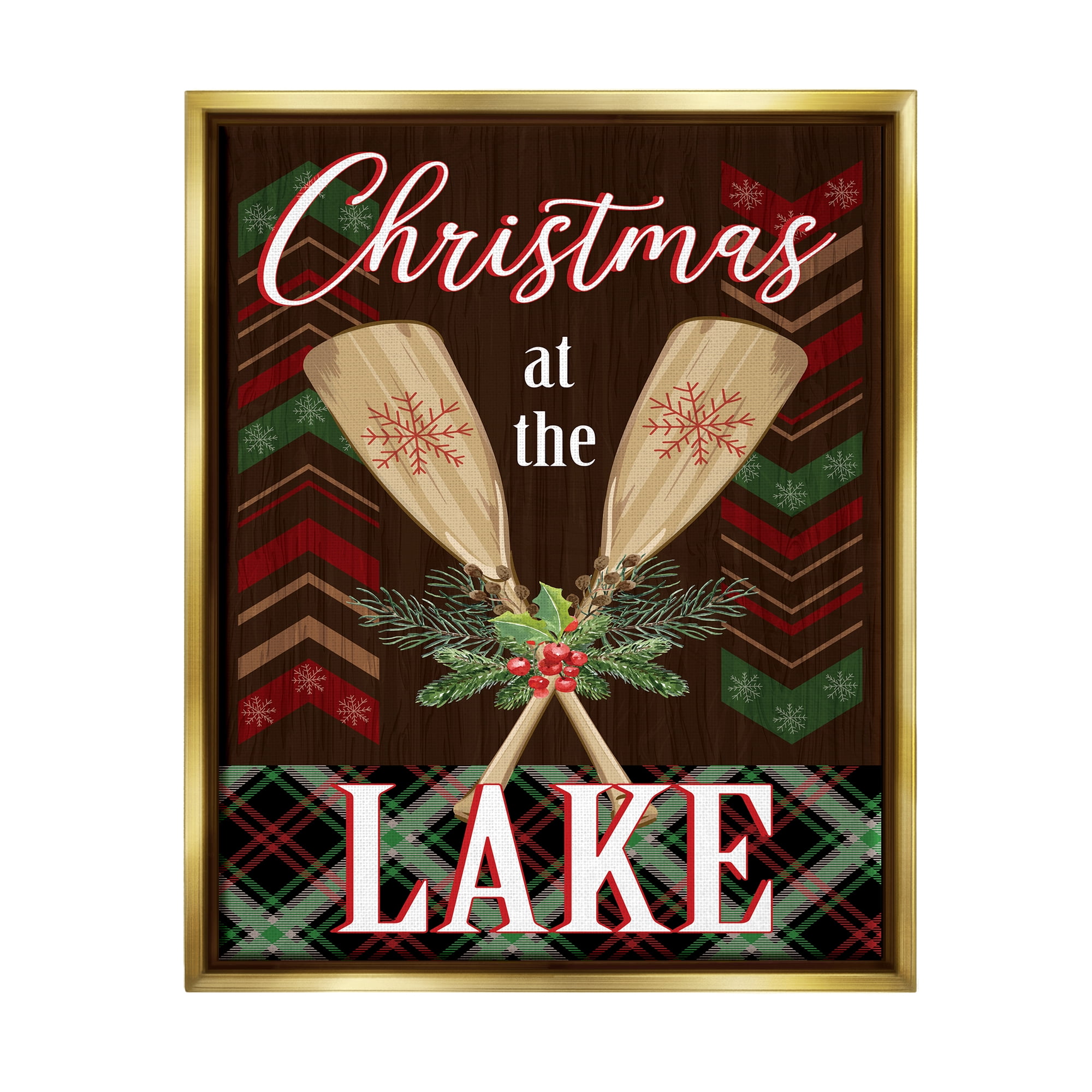 Stupell Industries Christmas At Lake Seasonal Oars Holiday Painting Gold Floater Framed Art Print Wall Art