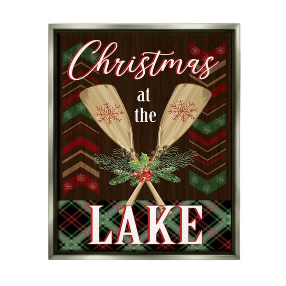 Stupell Industries Christmas At Lake Seasonal Oars Holiday Painting Gray Floater Framed Art Print Wall Art