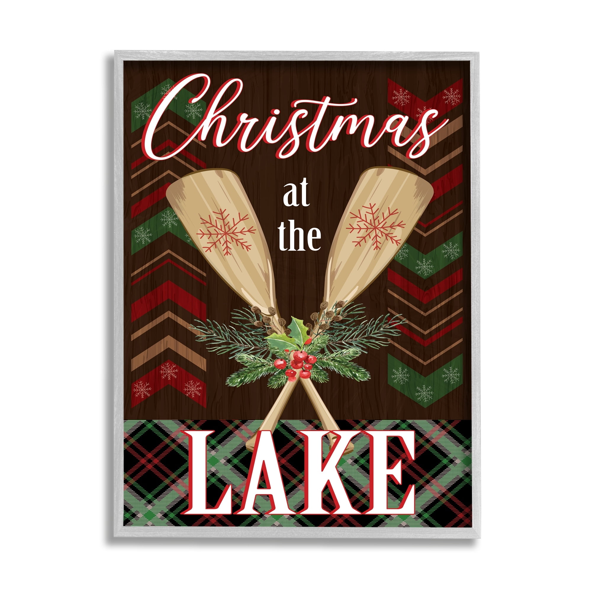 Stupell Industries Christmas At Lake Seasonal Oars Holiday Painting Gray Framed Art Print Wall Art