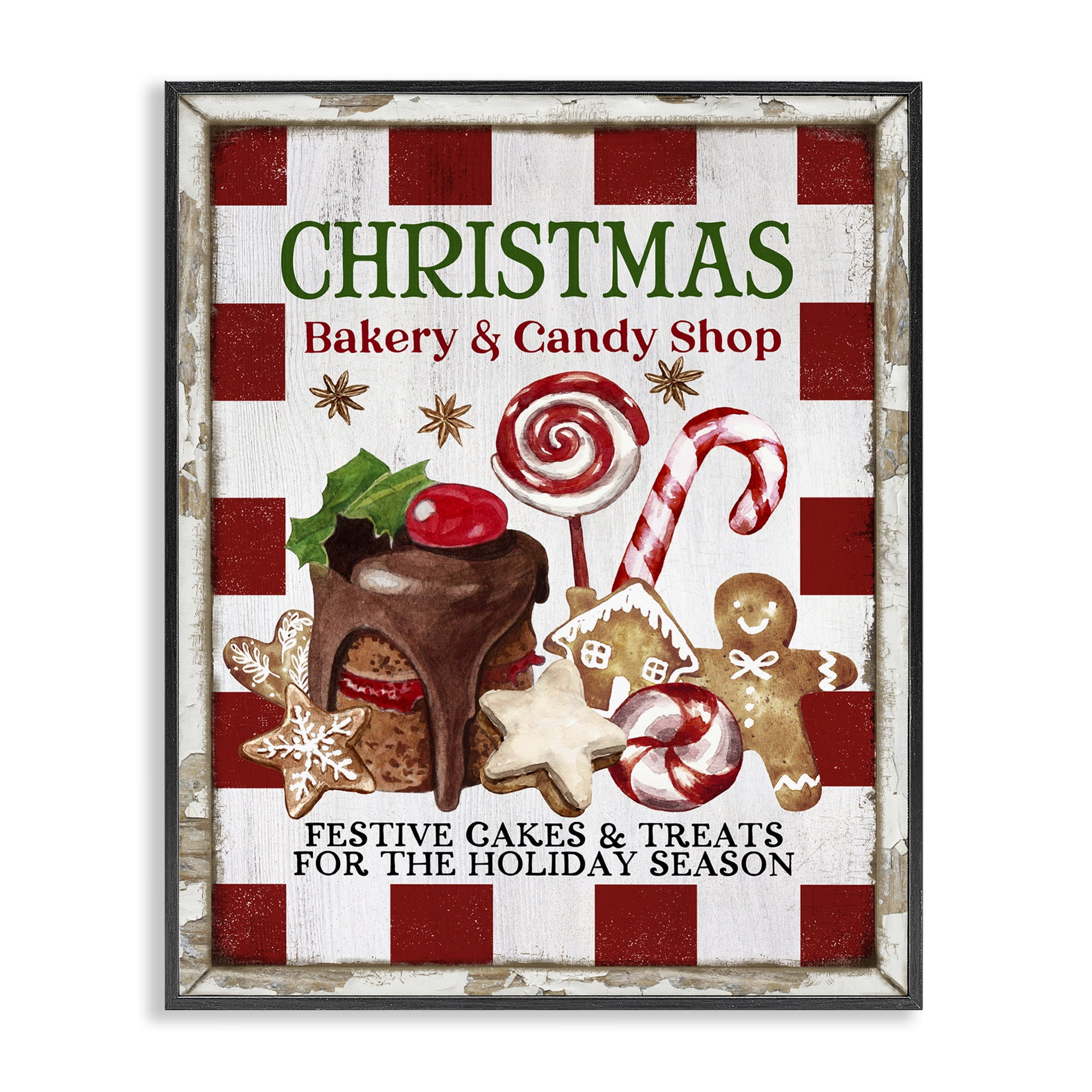 Stupell Industries Christmas Bakery & Candy Holiday Painting Black Framed Art Prints Wall Art, 16 x 20