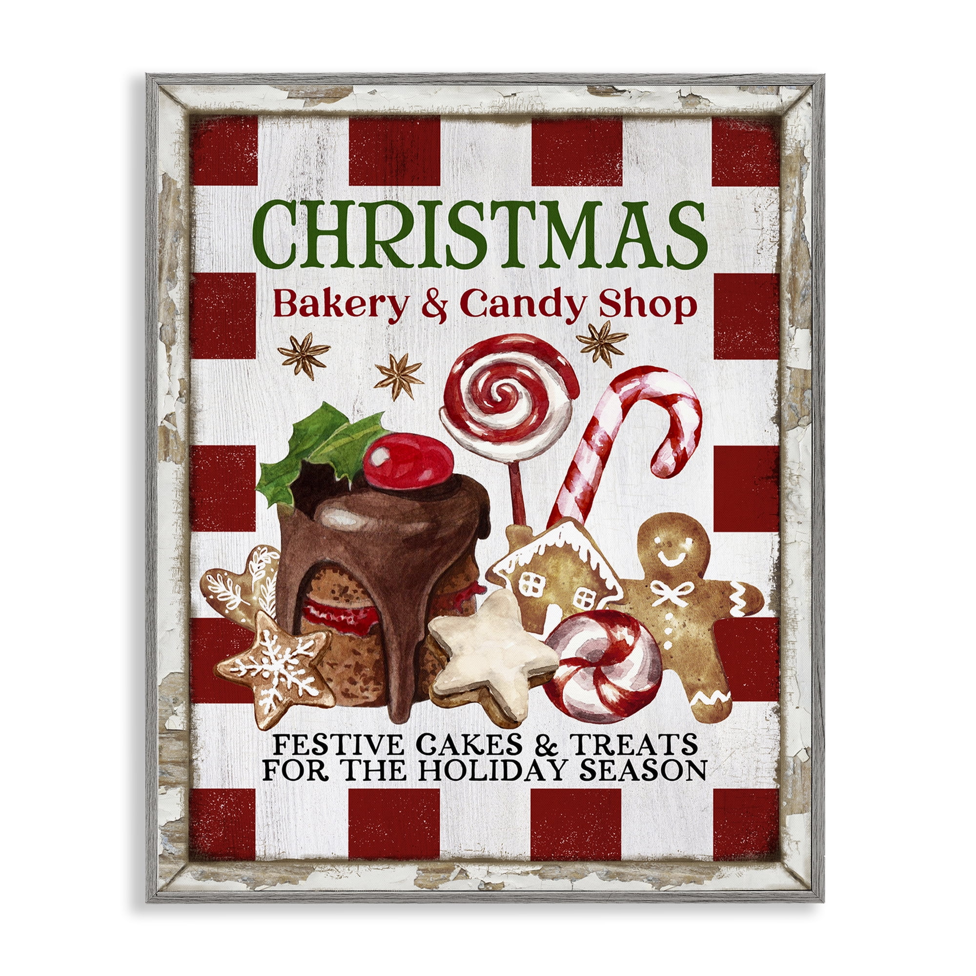 Stupell Industries Christmas Bakery & Candy Holiday Painting Gray Framed Art Prints Wall Art, 24 x 30
