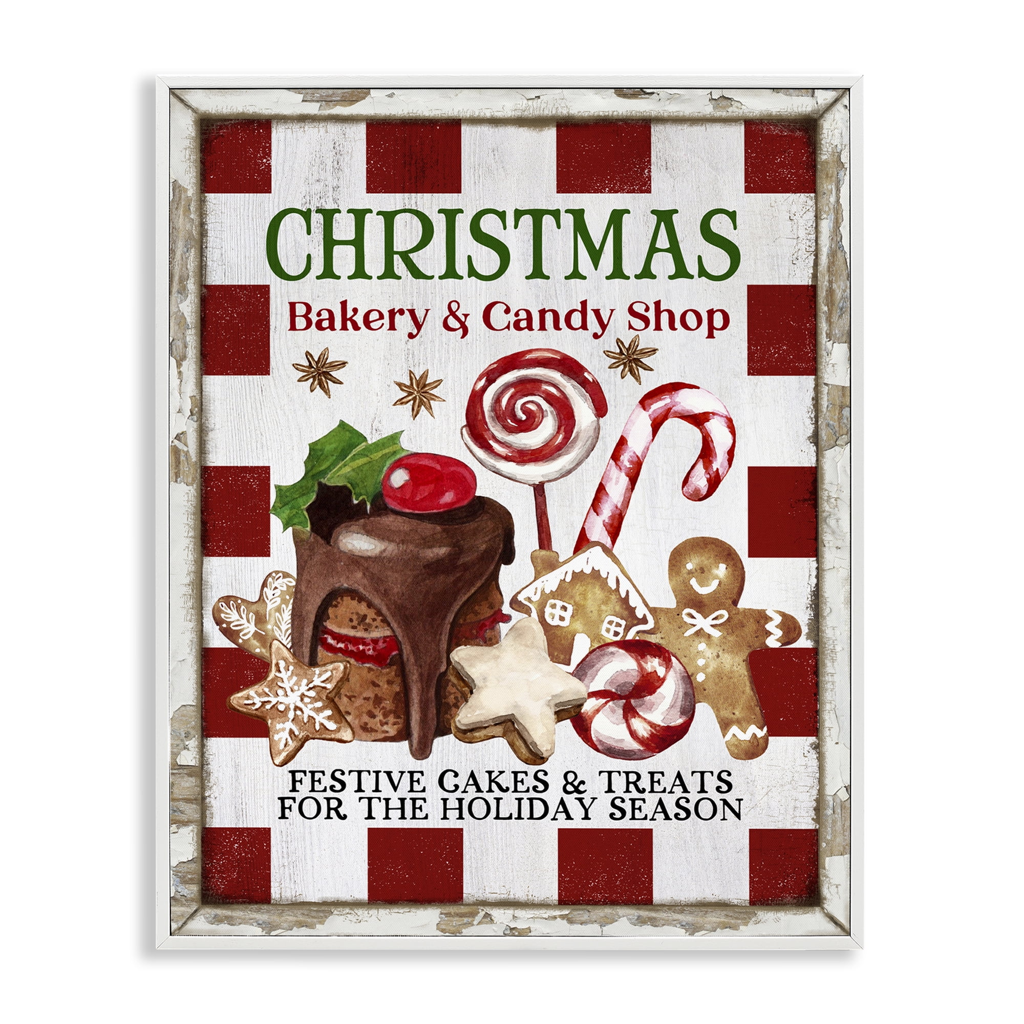 Stupell Industries Christmas Bakery & Candy Holiday Painting White Framed Art Prints Wall Art, 11 x 14