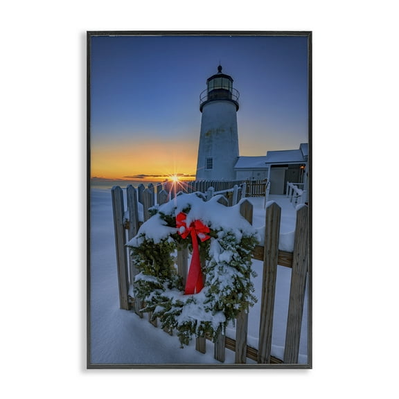 Stupell Industries Christmas Beach Lifehouse Holiday Painting Black Framed Art Prints Wall Art, 12 x 18
