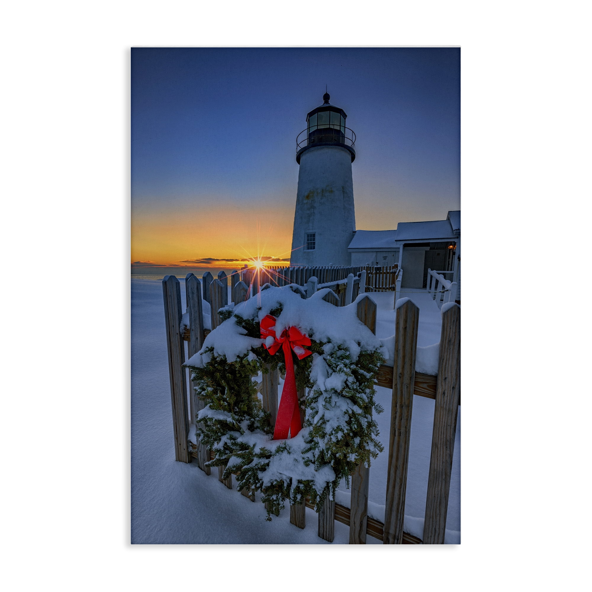 Stupell Industries Christmas Beach Lifehouse Holiday Painting Gallery Wrapped Canvas Art Prints Wall Art, 24 x 36