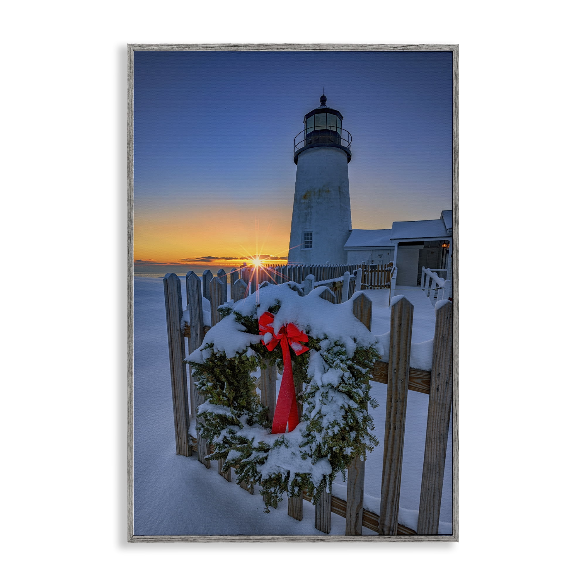 Stupell Industries Christmas Beach Lifehouse Holiday Painting Gray Framed Art Prints Wall Art, 16 x 24