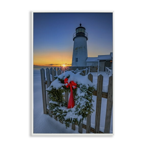 Stupell Industries Christmas Beach Lifehouse Holiday Painting White Framed Art Prints Wall Art, 16 x 24