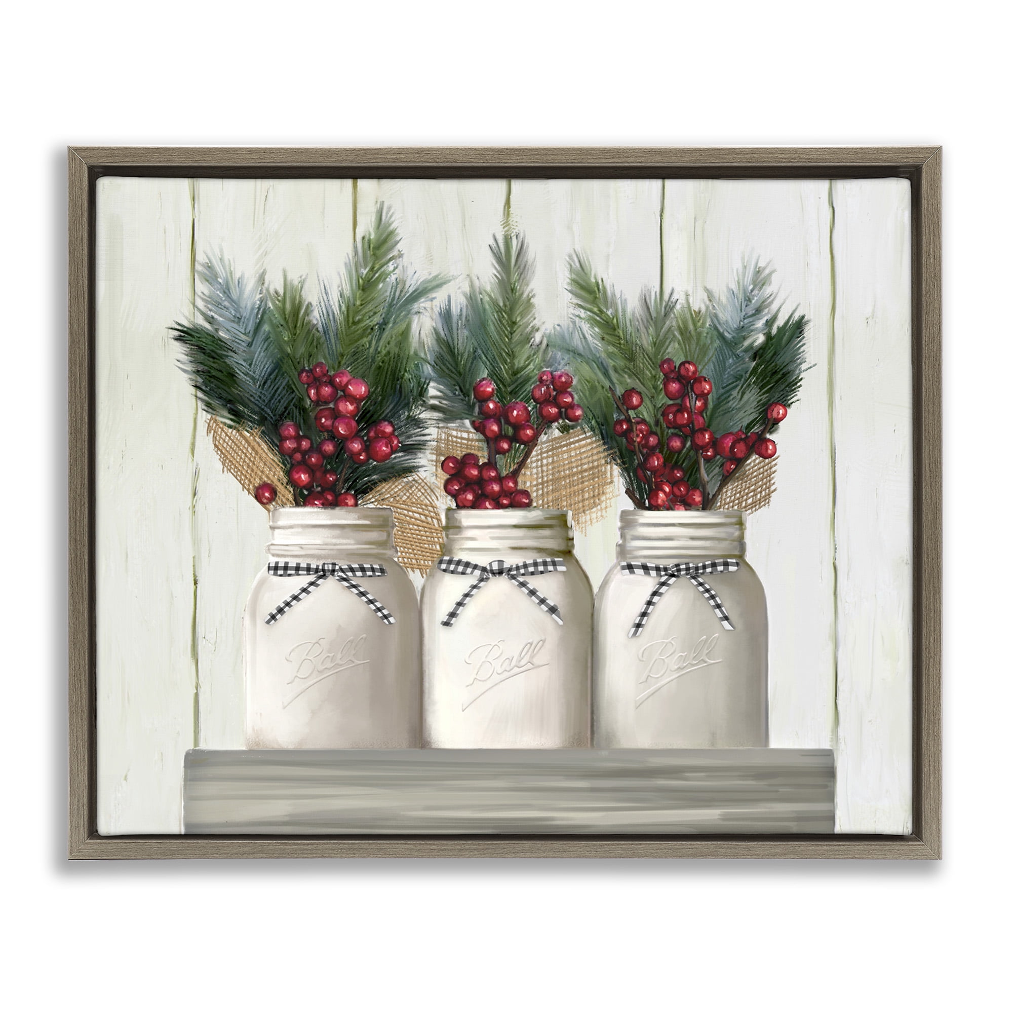 Stupell Industries Christmas Berry Bouquets Holiday Painting Brown Floater Framed Canvas Art Print Wall Art, 31 x 25