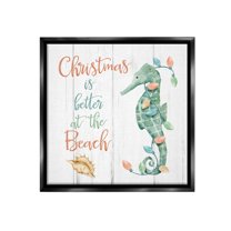 Stupell Industries Christmas Better At Beach Holiday Painting Black Floater Framed Canvas Art Print Wall Art, 18 x 18